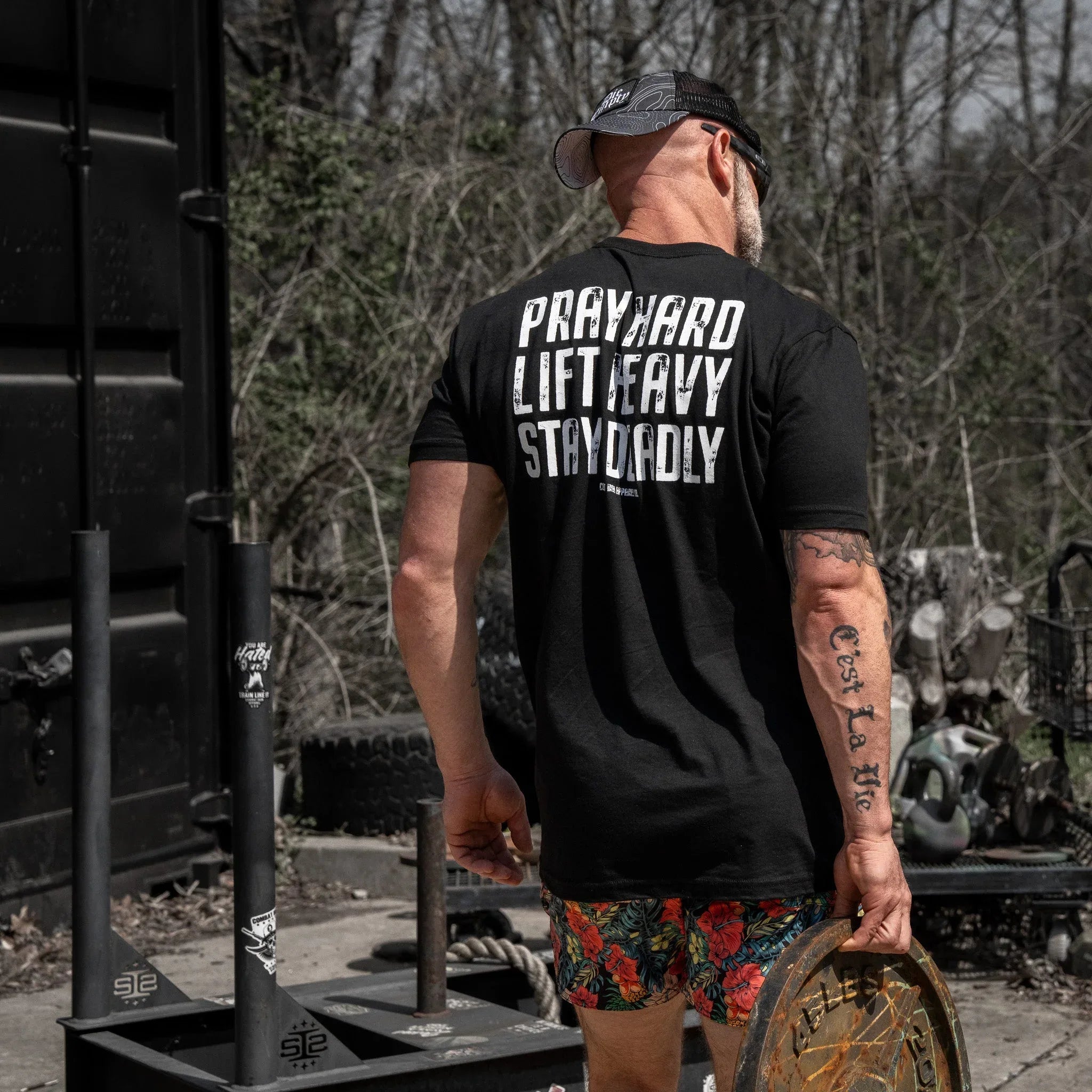 Pray Hard. Lift Heavy. Stay Deadly. V2 Men's T-Shirt - Combat Iron Apparel Co.