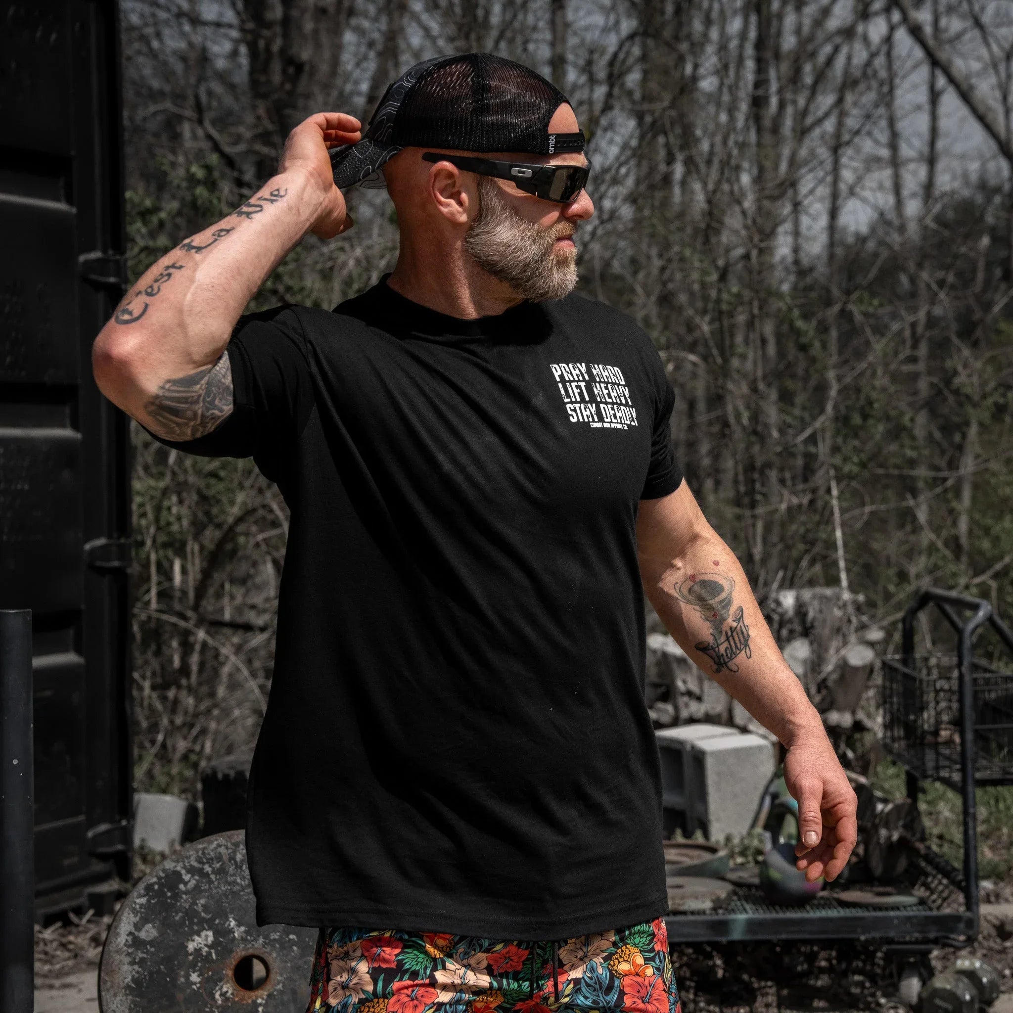 Pray Hard. Lift Heavy. Stay Deadly. V2 Men's T-Shirt - Combat Iron Apparel Co.