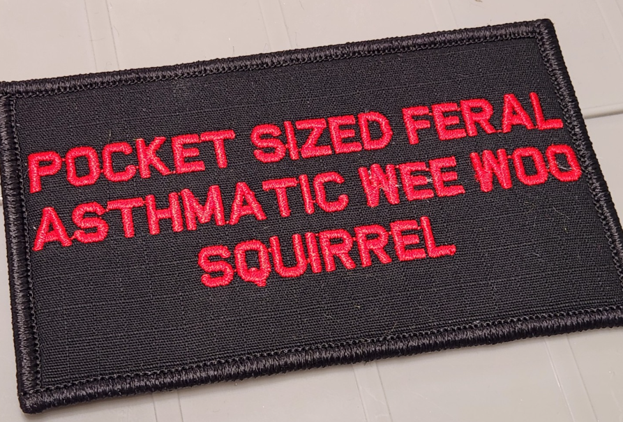 ASOS -Pocket Sized Feral Squirrel- 2x4 Patch - Black w/Red