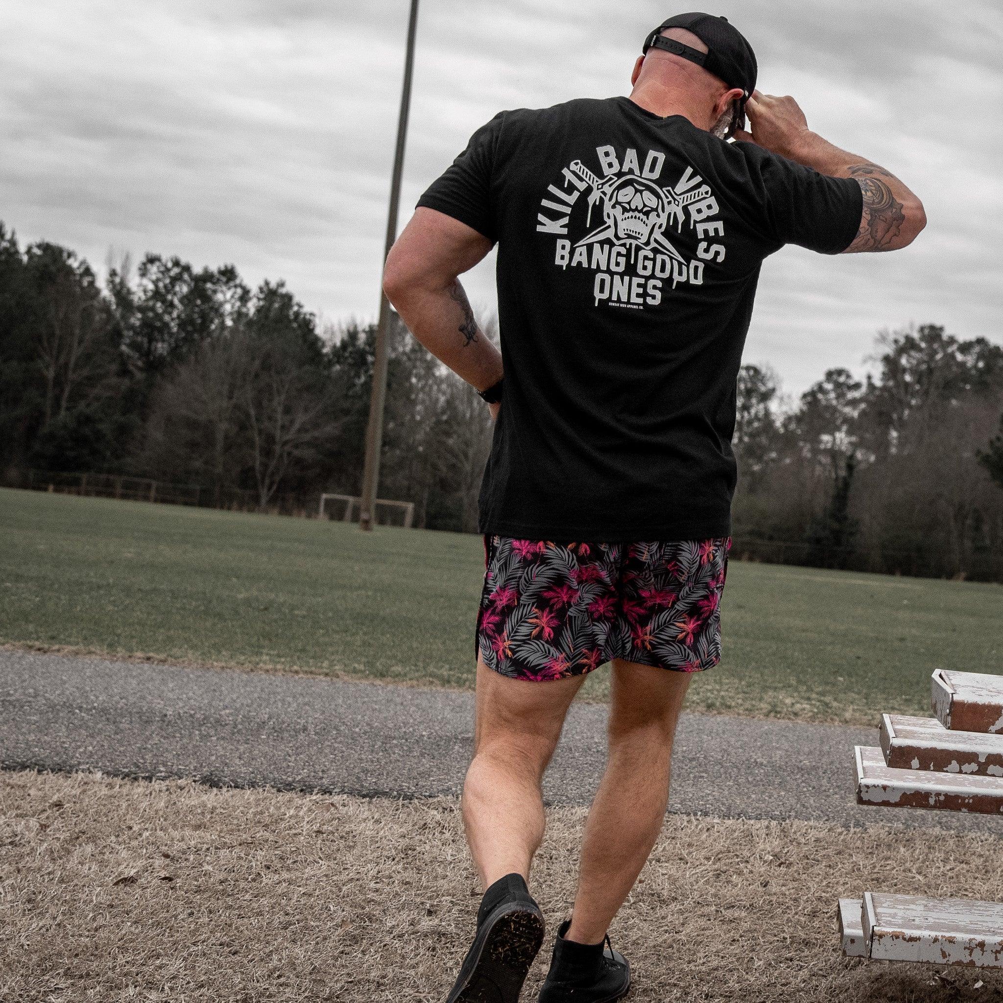 Kill Bad Vibes. Bang Good Ones Skull Men's T-Shirt - Combat Iron Apparel Co.