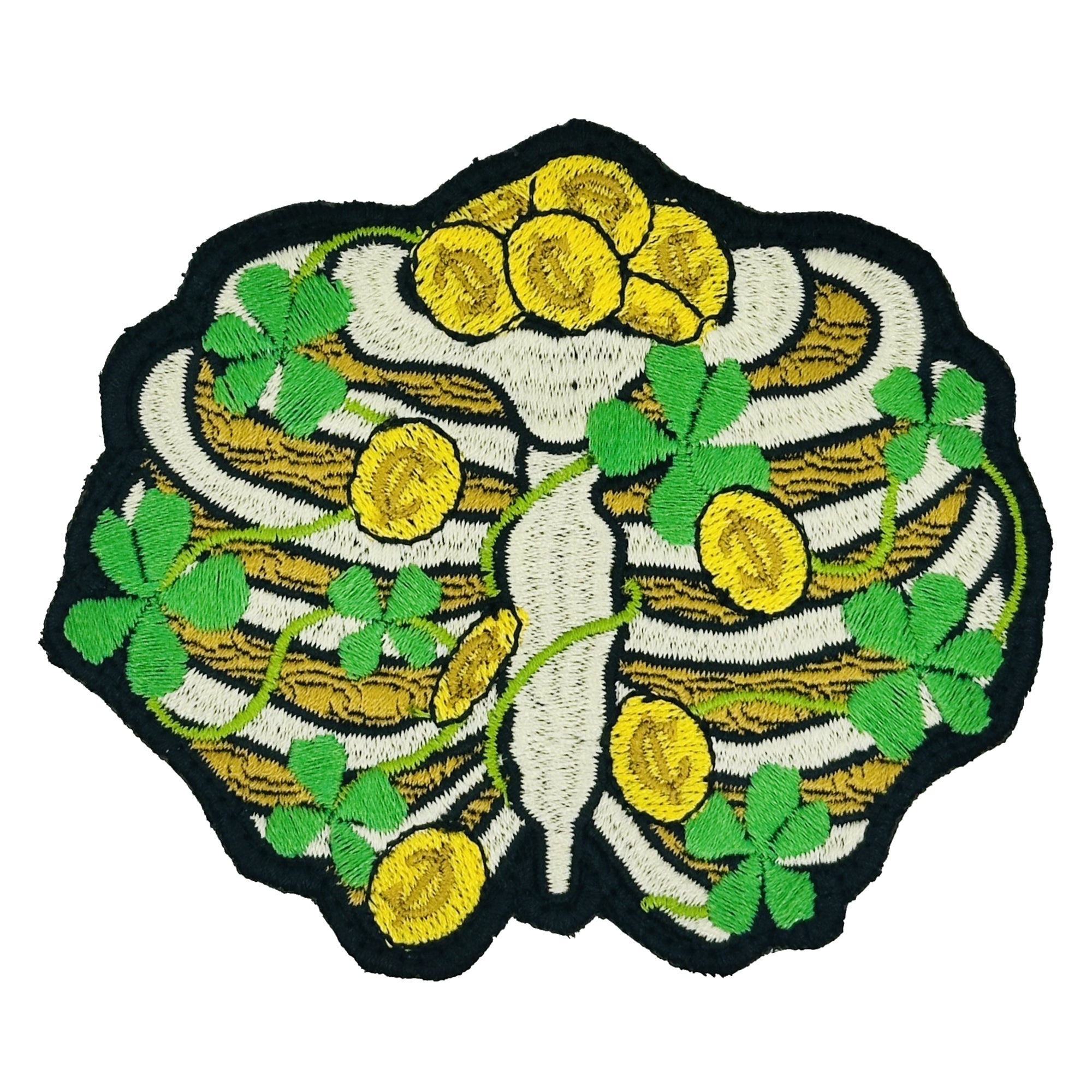 Ribcage Pot of Gold Coins 4 leaf clover  - 4" Embroidered Patch - No Lucks Given Collection