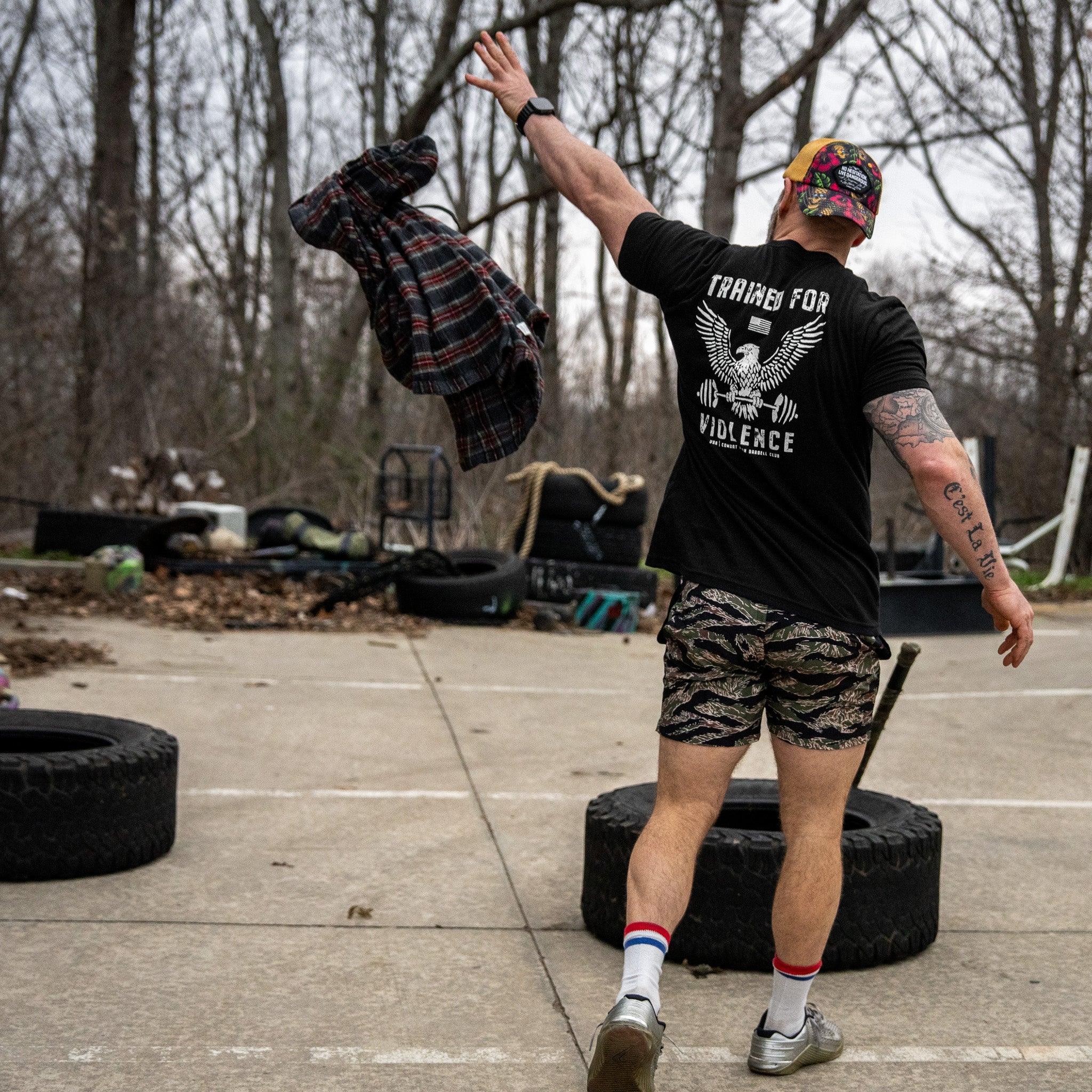 Trained for Violence  Men's T-Shirt - Combat Iron Apparel Co.