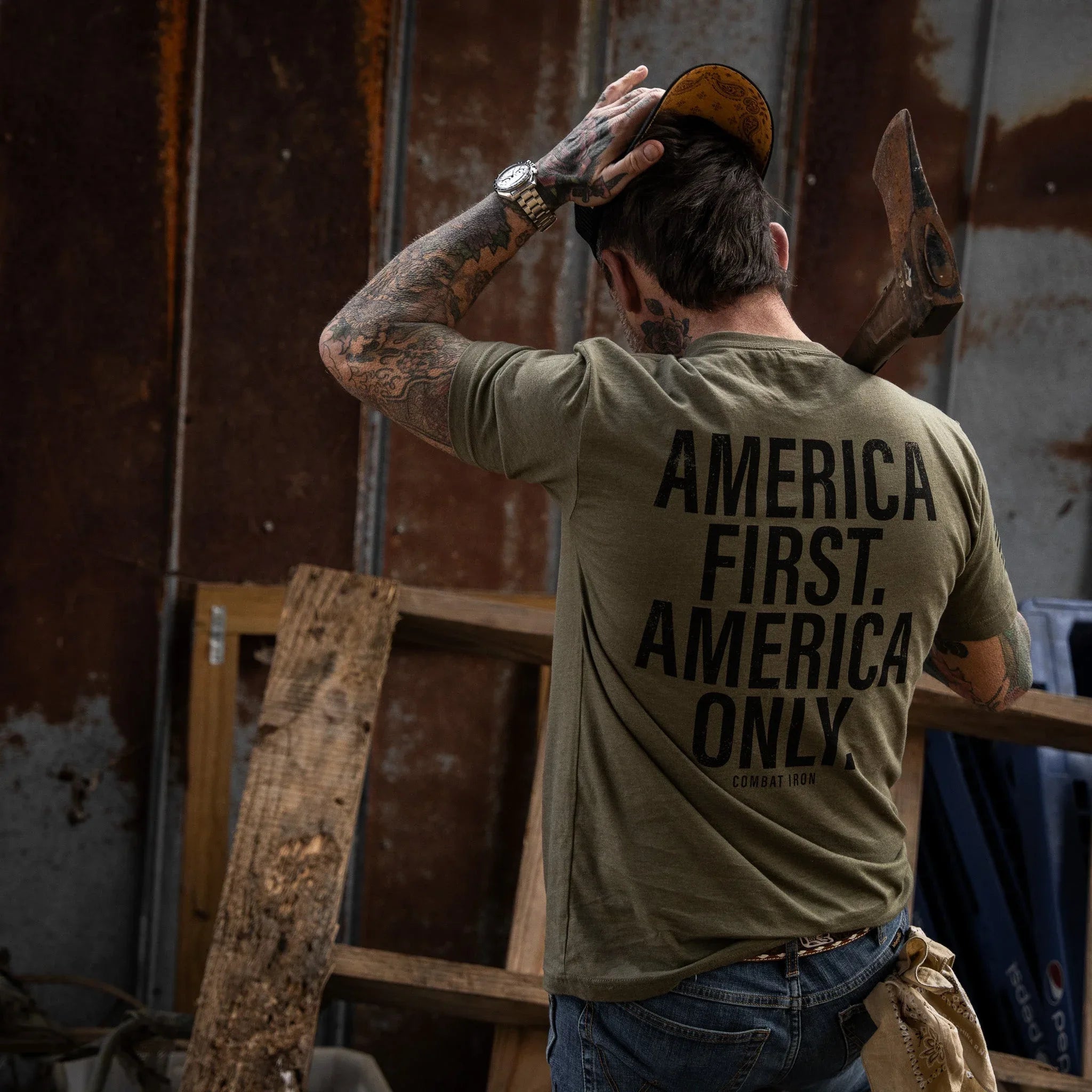 America First. American Only. Men's T-Shirt - Combat Iron Apparel Co.