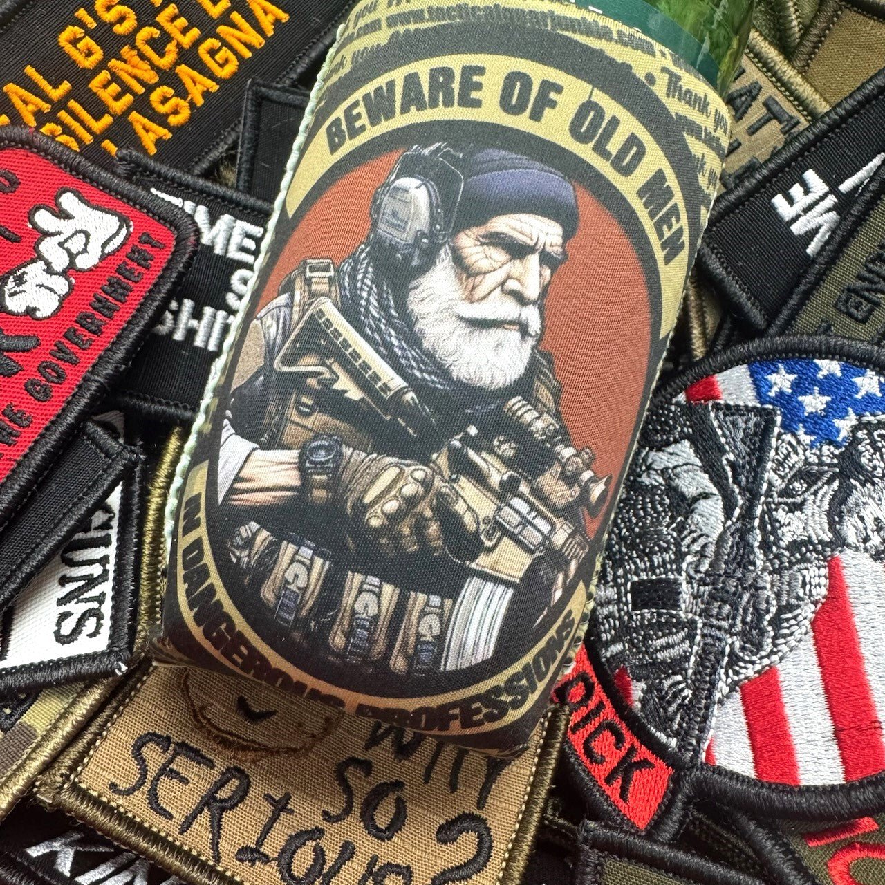 TGJ Neoprene TactiCooler - Beware of Old Men In Dangerous Professions