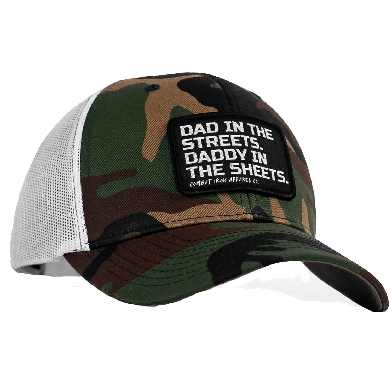 Dad In The Streets. Daddy In The Sheets. Black Patch Snapback Hat - Combat Iron Apparel Co.