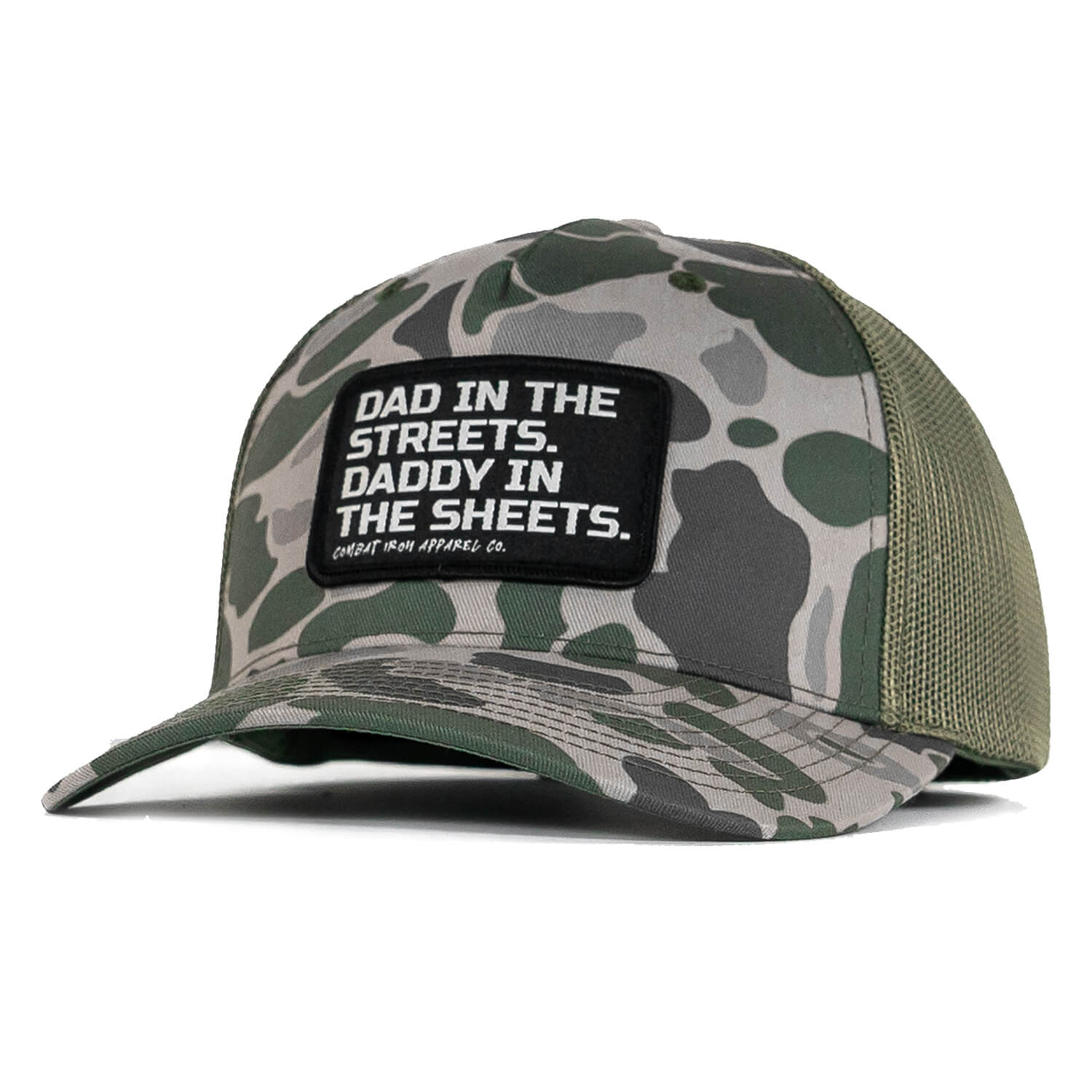 Dad In The Streets. Daddy In The Sheets. Black Patch Snapback Hat - Combat Iron Apparel Co.