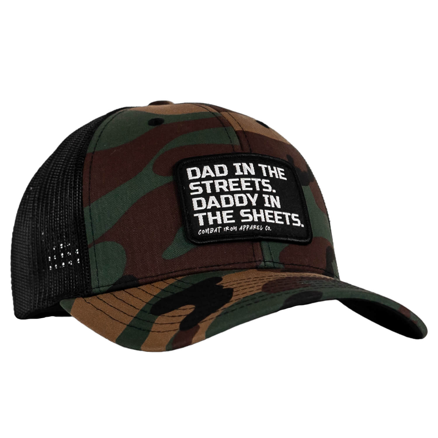 Dad In The Streets. Daddy In The Sheets. Black Patch Snapback Hat - Combat Iron Apparel Co.