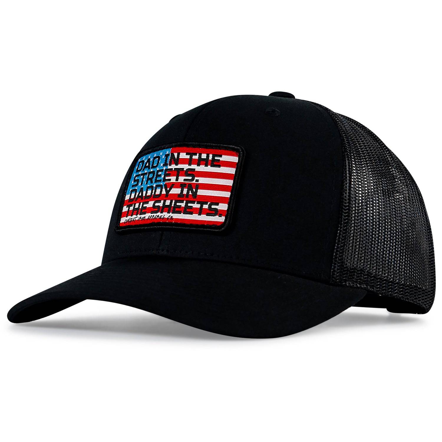 Dad In The Streets. Daddy In The Sheets. American Flag Patch Snapback Hat - Combat Iron Apparel Co.