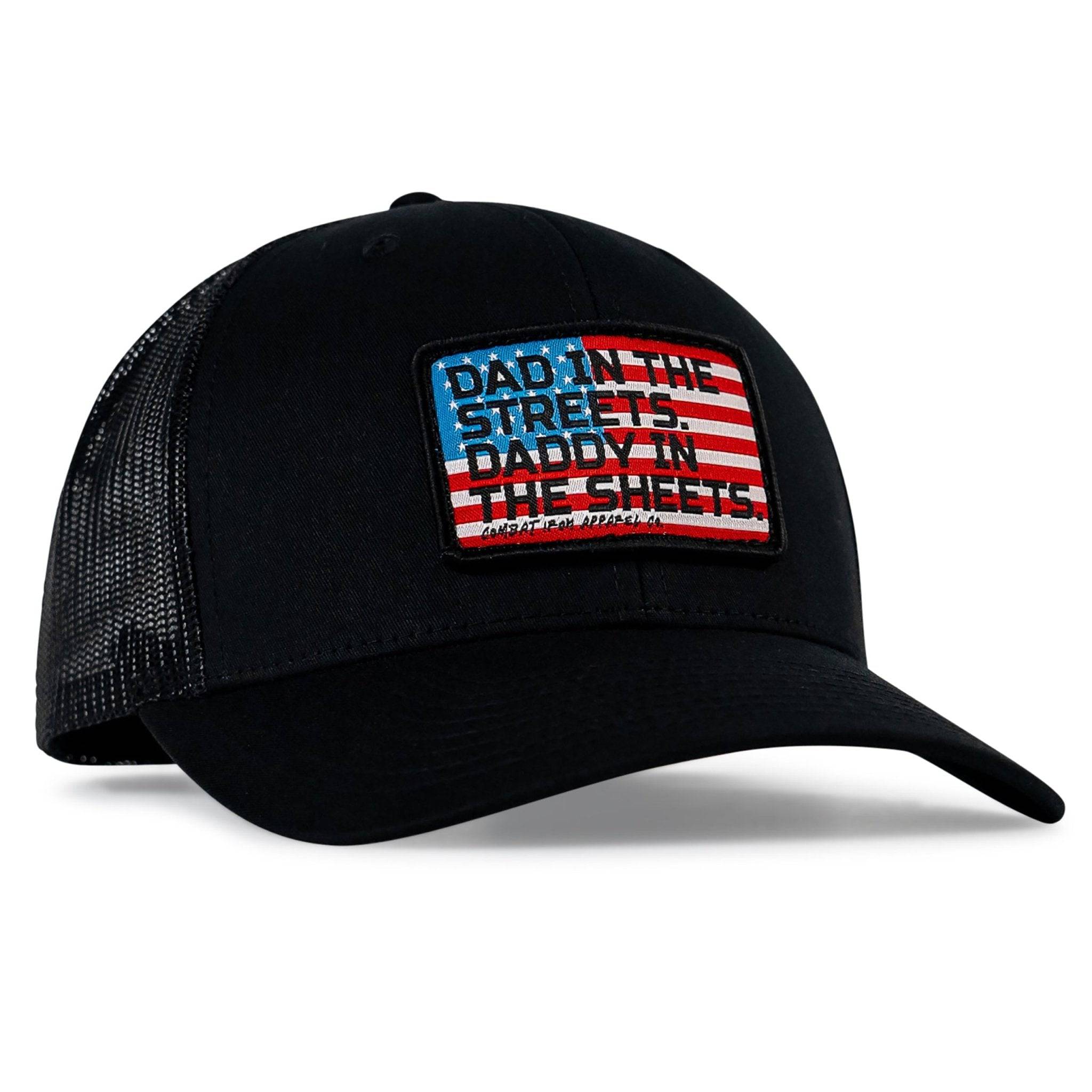 Dad In The Streets. Daddy In The Sheets. American Flag Patch Snapback Hat - Combat Iron Apparel Co.
