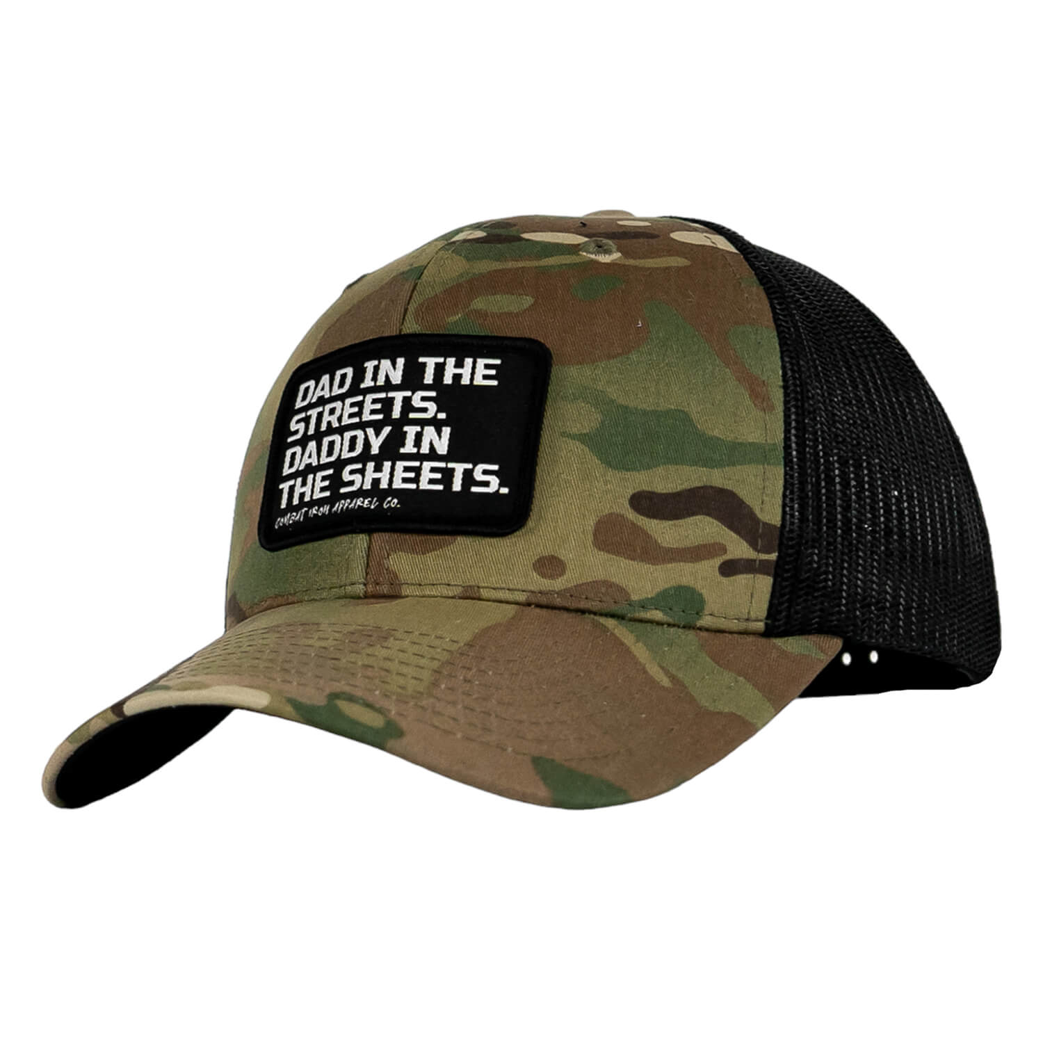 Dad In The Streets. Daddy In The Sheets. Black Patch Snapback Hat - Combat Iron Apparel Co.
