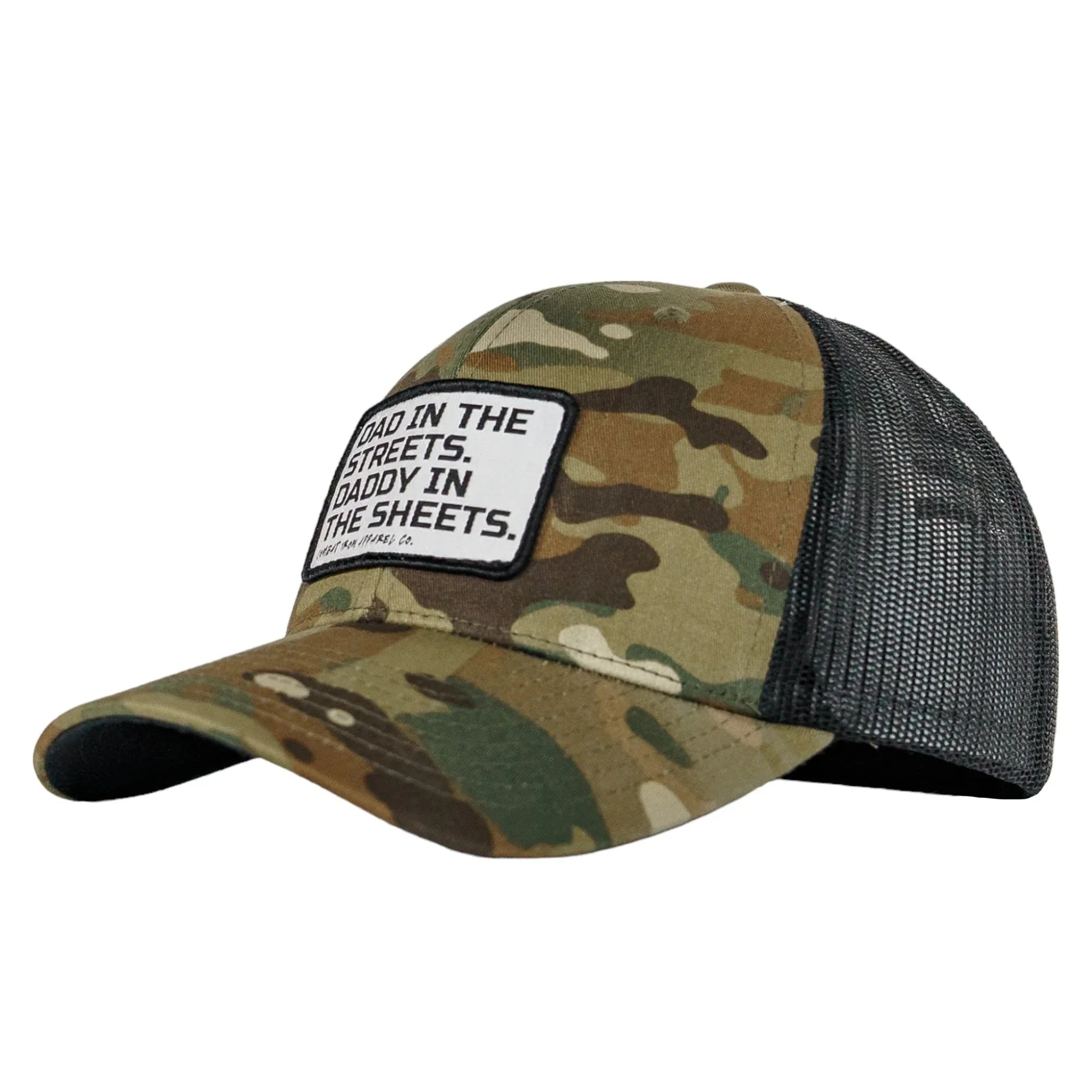 Dad In The Streets. Daddy In The Sheets. White Patch Snapback Hat - Combat Iron Apparel Co.