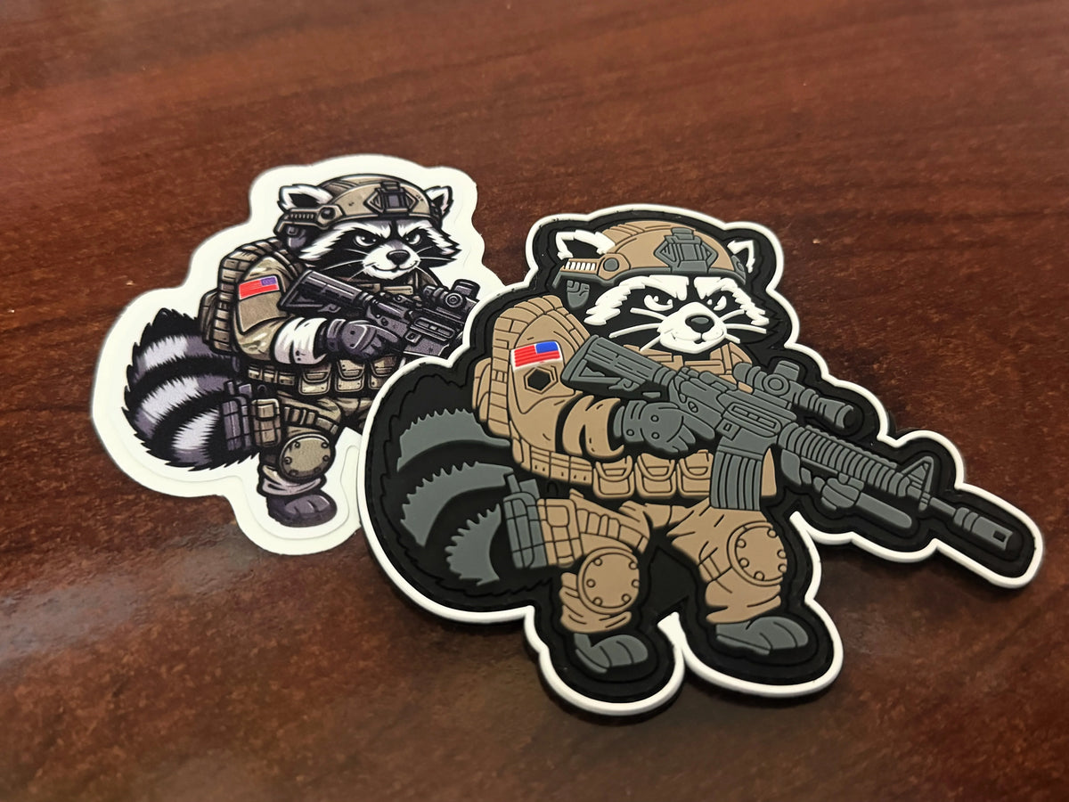 Tactical Gear Junkie Patches Street Cat Collection Patch 2 - Trash Panda - Tactical Raccoon - 4" PVC Patch & Sticker Combo