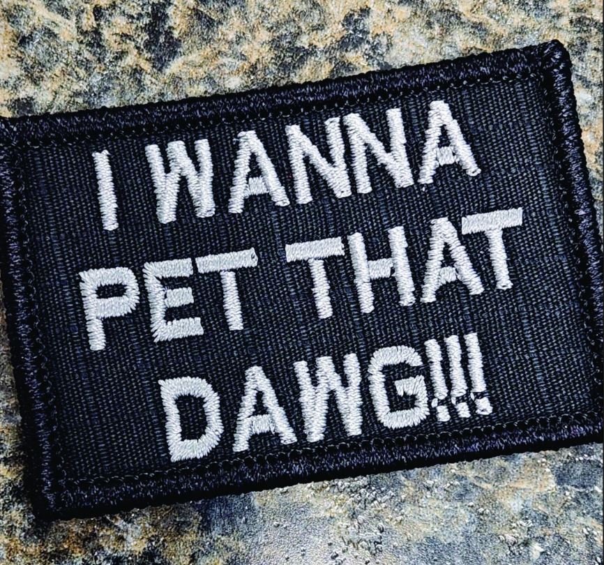 As Seen on Socials - I Wanna Pet That DAWG - 2x3 Patch - Black w/Silver