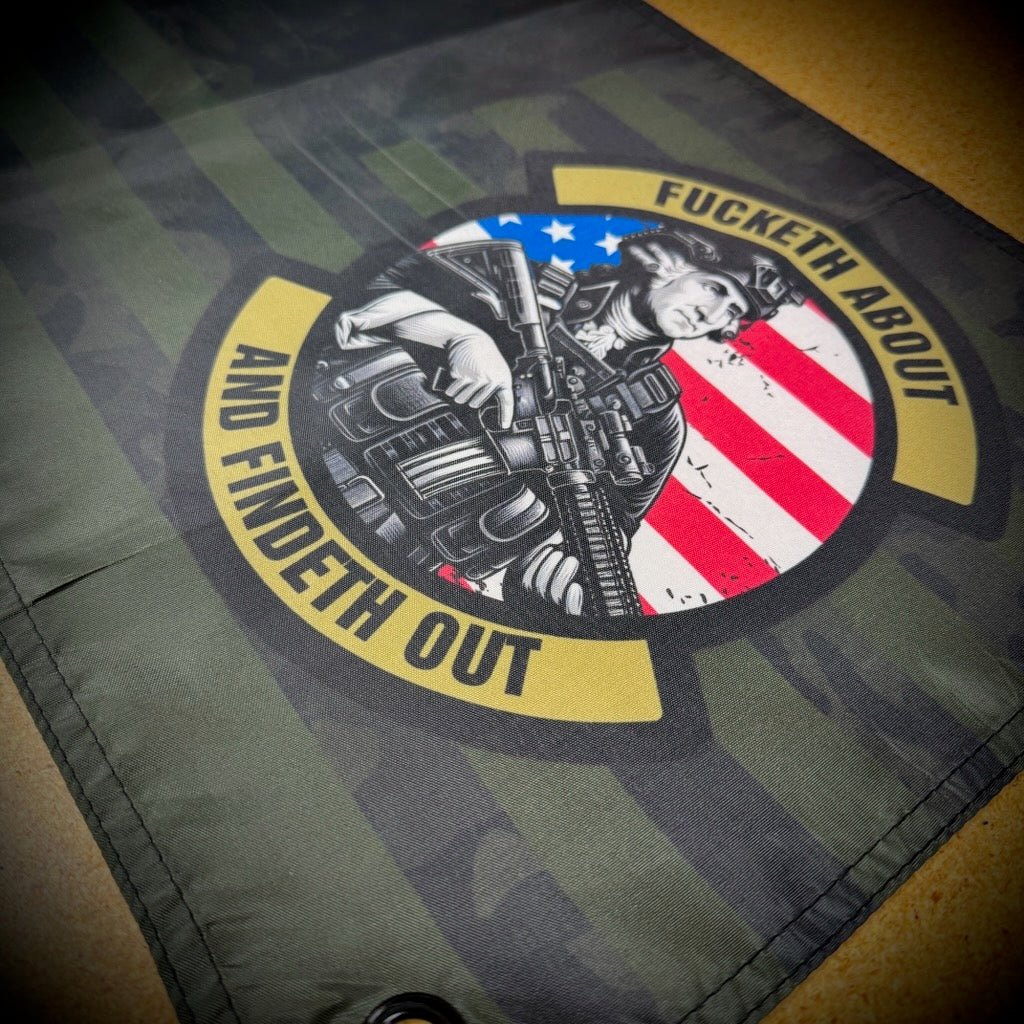 Fucketh About And Findeth Out / US Flag - 12"x17.5" - Mini Wall Banner