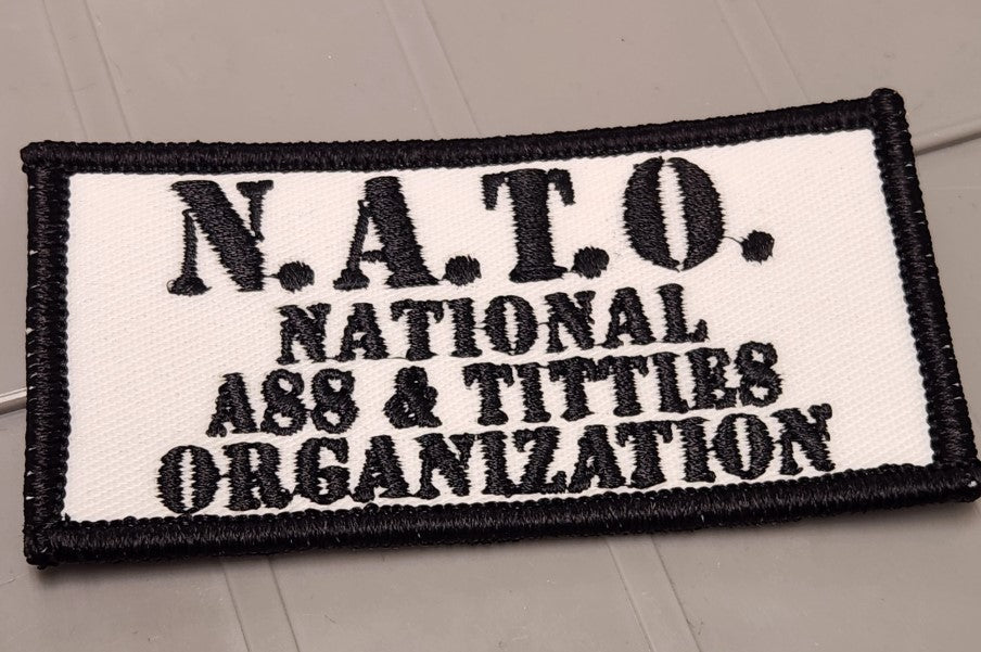 ASOS - N.A.T.O. - National Ass & Titties Organization - 2x4 Patch - White w/Blk