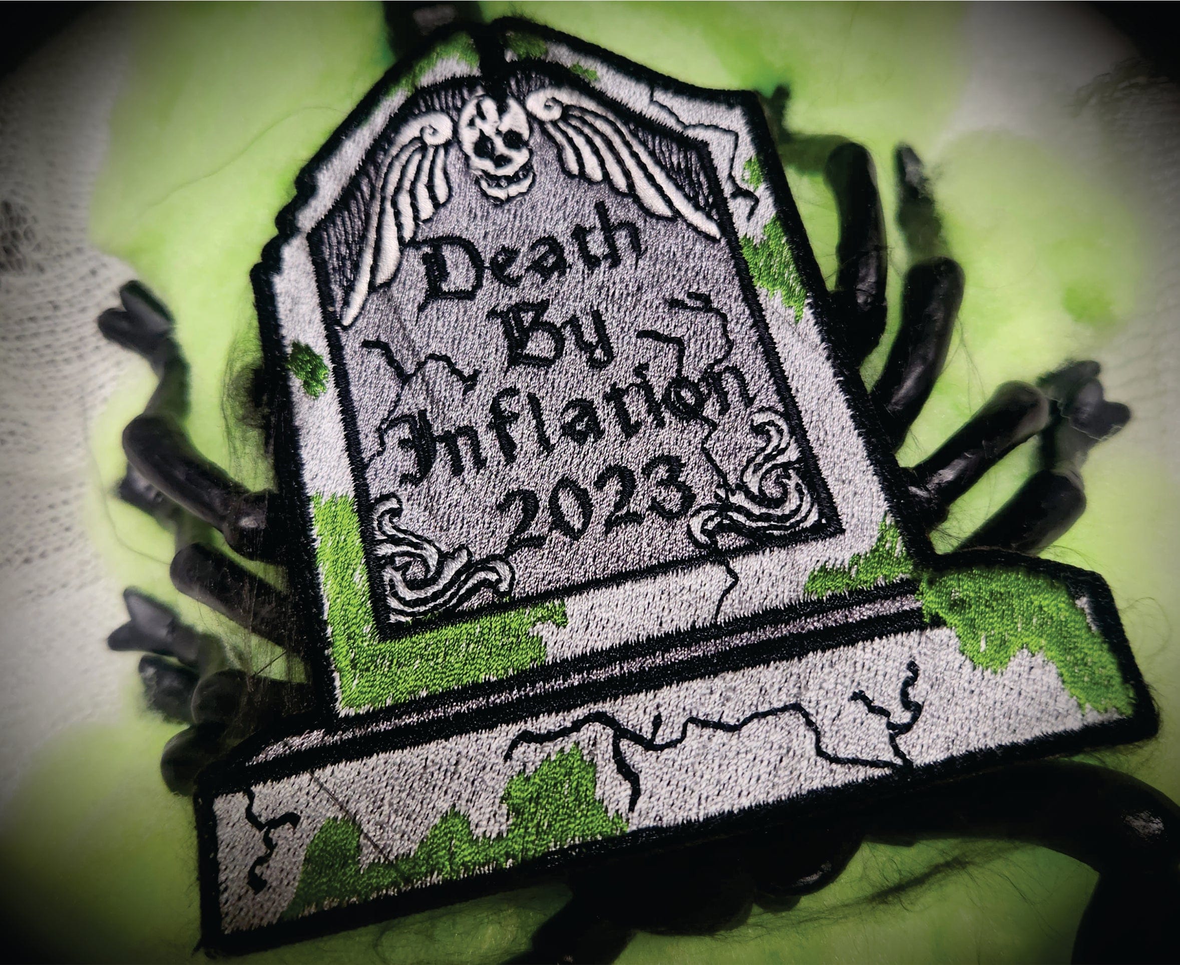 Tactical Gear Junkie Patches October 2023 POTM - Death By Inflation Tombstone - 4.25" Patch