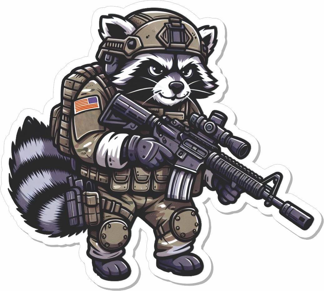 "Street Cat Collection" Patch 2 - Trash Panda - Tactical Raccoon - 3.5" Sticker