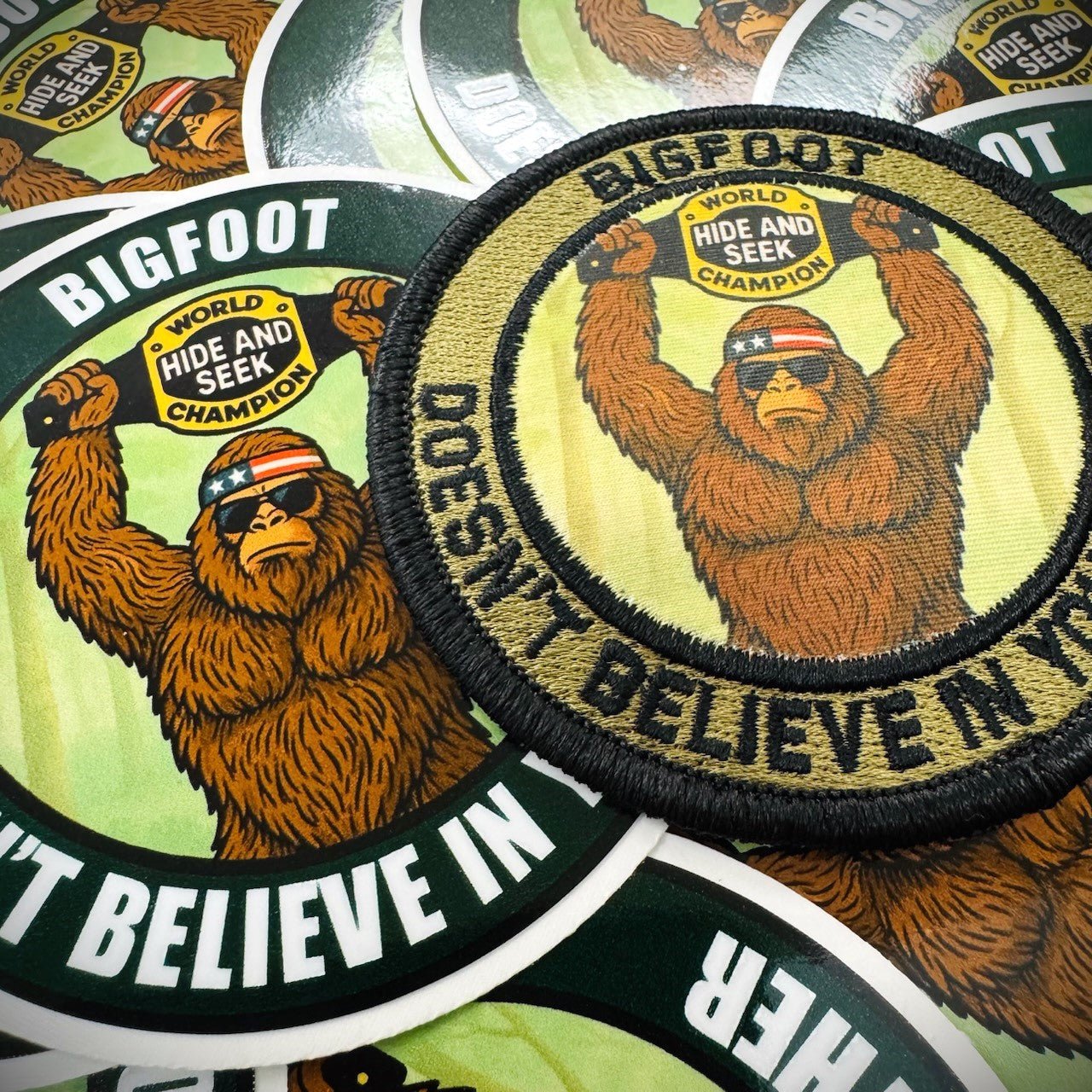 COMBO - POTM - SEPTEMBER 2025 - Bigfoot Doesn't Believe In You Either - PATCH AND STICKER