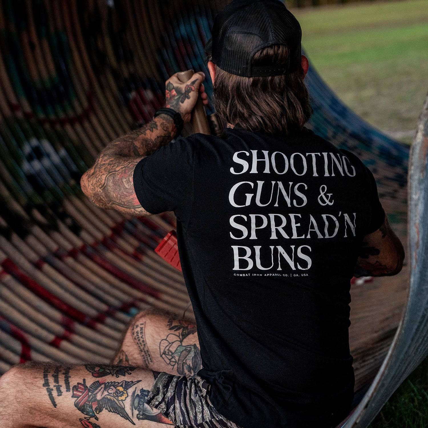 Shooting Guns & Spread'n Buns Men's T-Shirt - Combat Iron Apparel Co.