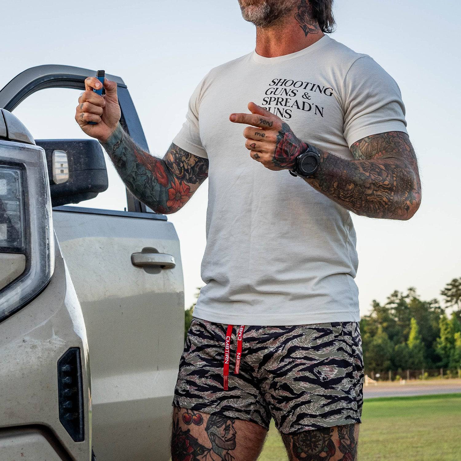 Shooting Guns & Spread'n Buns Men's T-Shirt - Combat Iron Apparel Co.