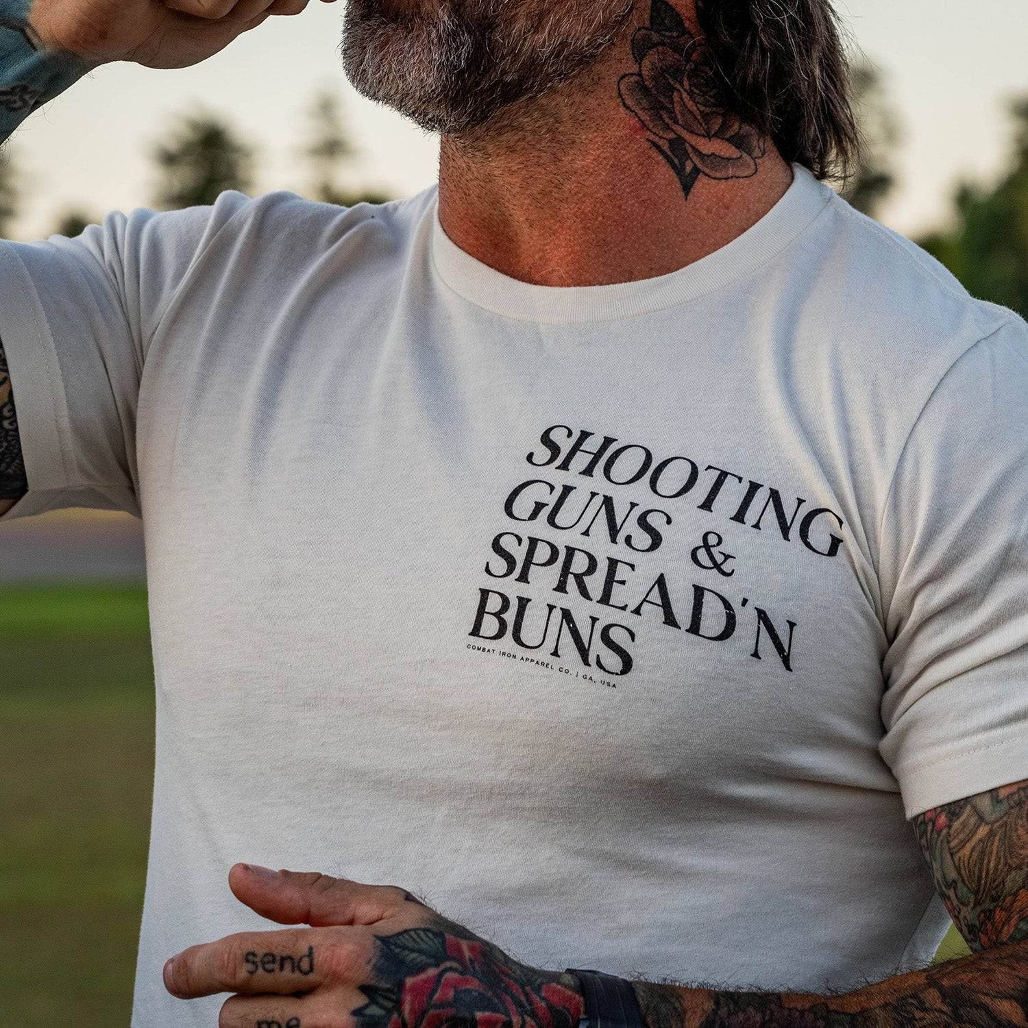 Shooting Guns & Spread'n Buns Men's T-Shirt - Combat Iron Apparel Co.