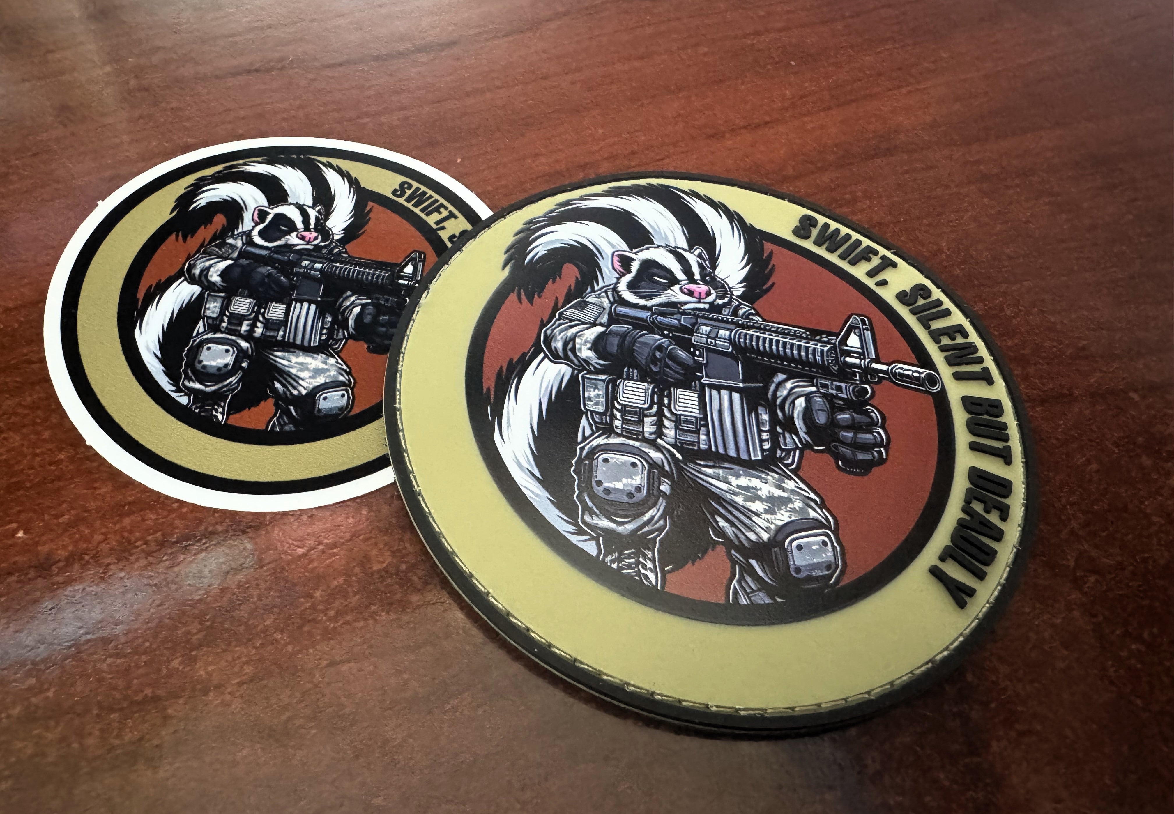 Street Cat Collection Patch 4 - "Swift, Silent But Deadly - Tactical Skunk - 4" PVC/Sublimated Patch & Sticker Combo