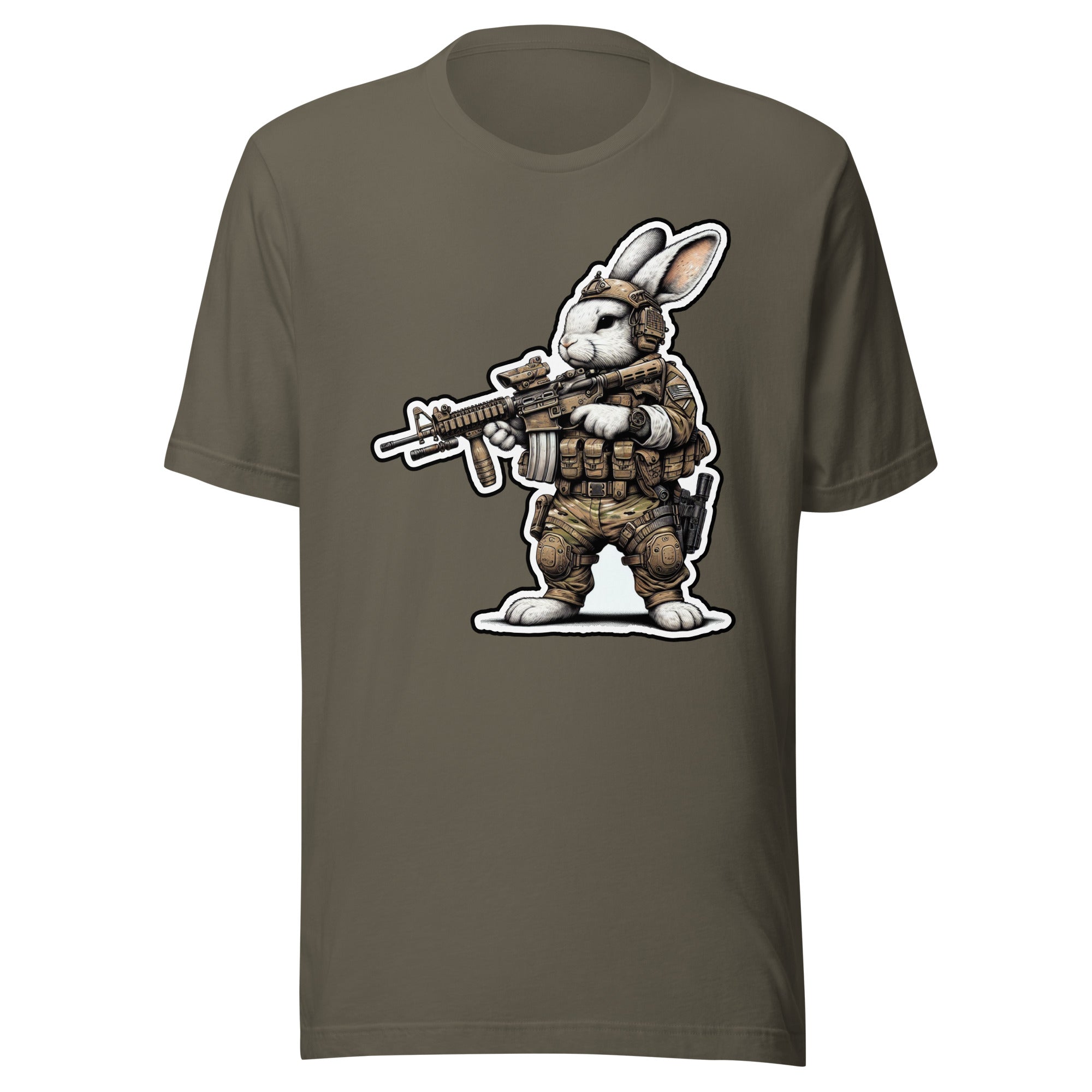 US Tactical Easter Bunny carrying AR15 in the ready Position -  Mini Morale - Unisex T-Shirt Bad Bunny Collection