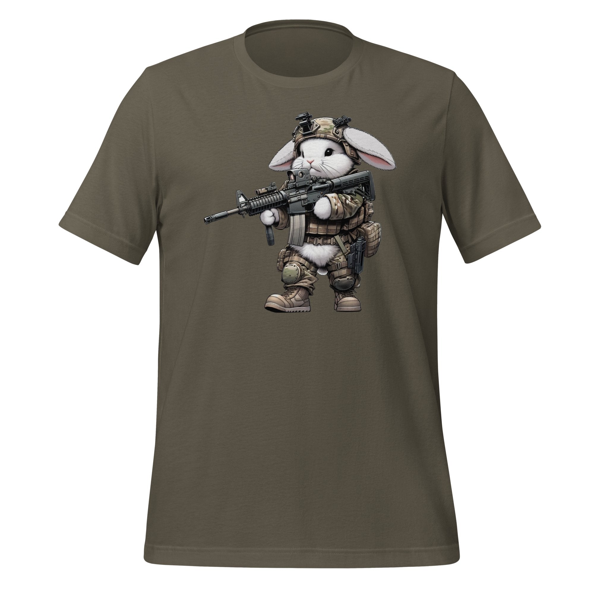 US Tactical Battle Bunny carrying AR15 in the ready Position -  Mini Morale - Unisex T-Shirt Bad Bunny Collection