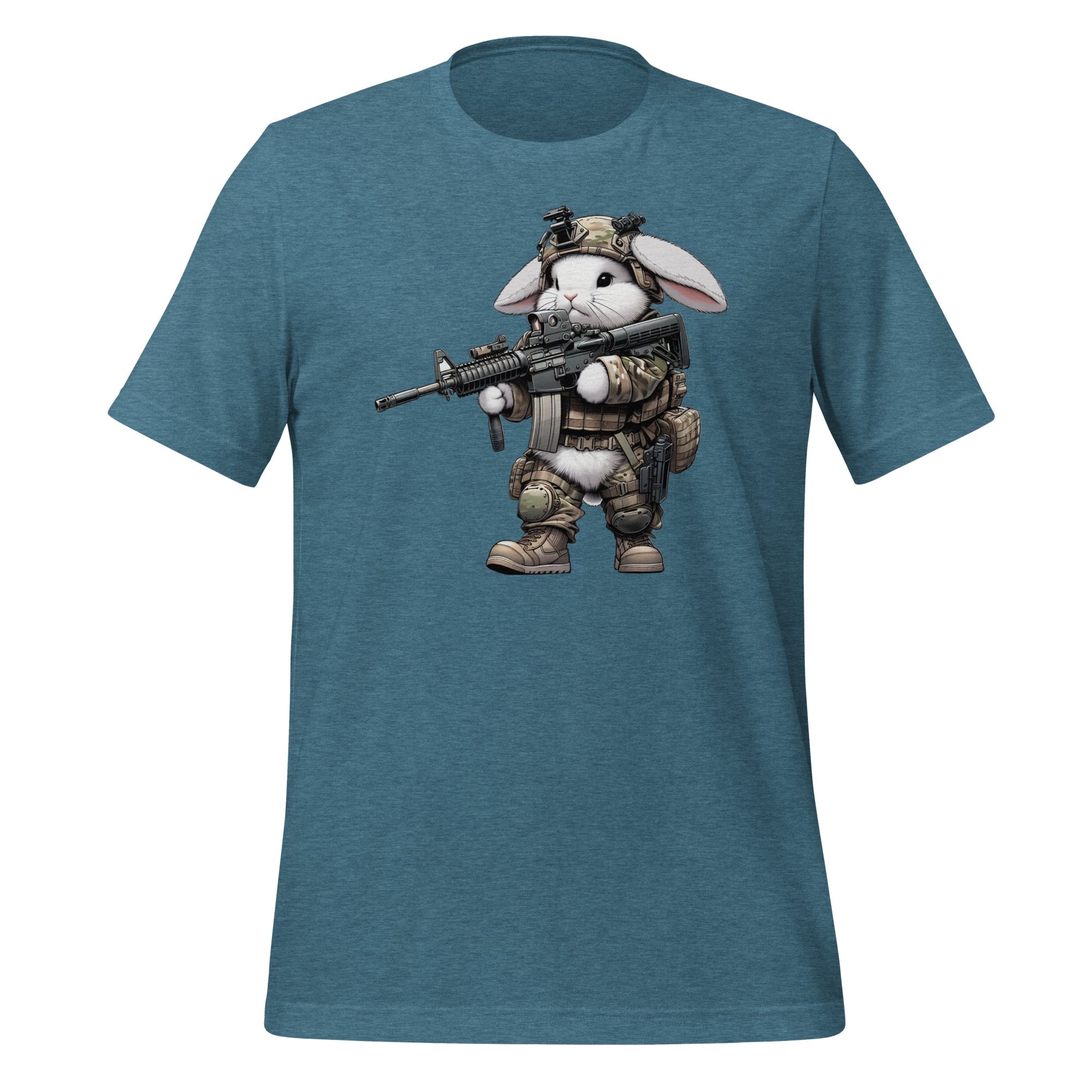 US Tactical Battle Bunny carrying AR15 in the ready Position -  Mini Morale - Unisex T-Shirt Bad Bunny Collection