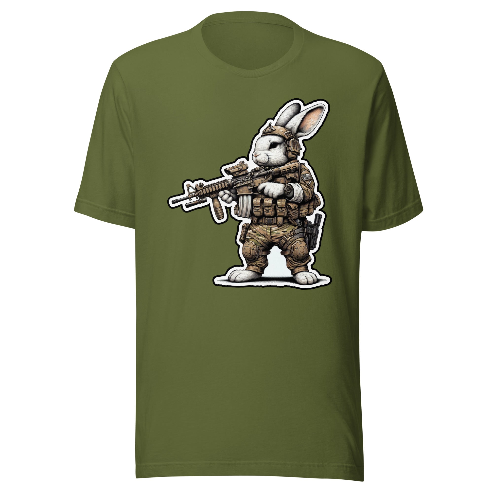 US Tactical Easter Bunny carrying AR15 in the ready Position -  Mini Morale - Unisex T-Shirt Bad Bunny Collection