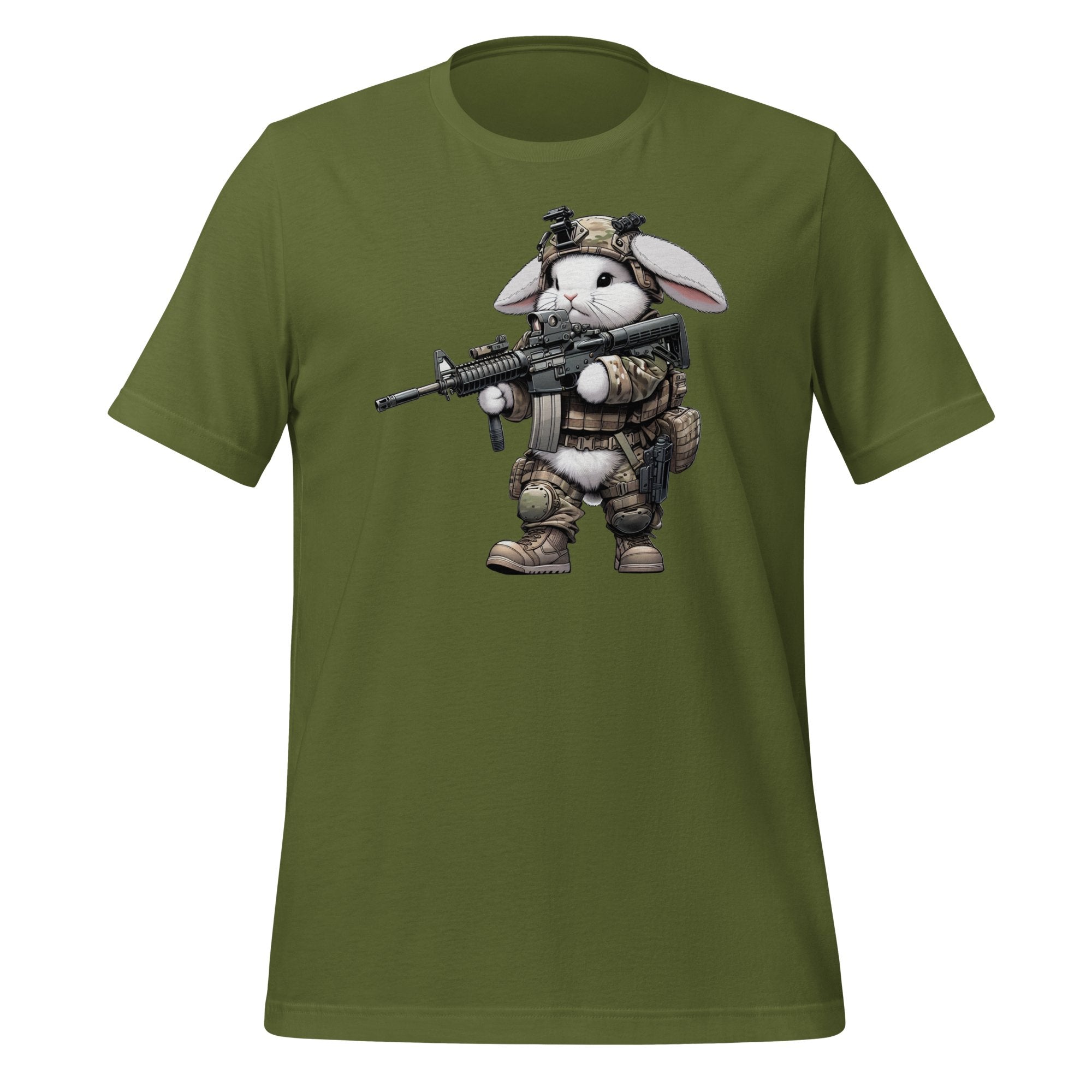 US Tactical Battle Bunny carrying AR15 in the ready Position -  Mini Morale - Unisex T-Shirt Bad Bunny Collection