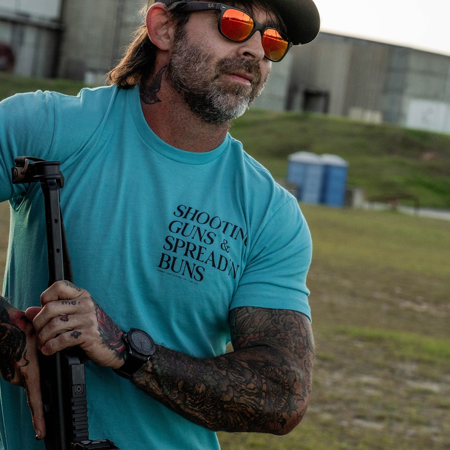 Shooting Guns & Spread'n Buns Men's T-Shirt - Combat Iron Apparel Co.