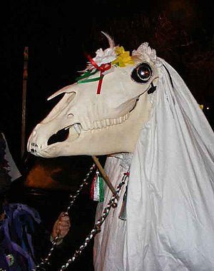 Mari Lwyd Tradition Embodied: 4-Inch Embroidered Patch - Welsh Folklore Tribute - Shut up Liver it's Christmas