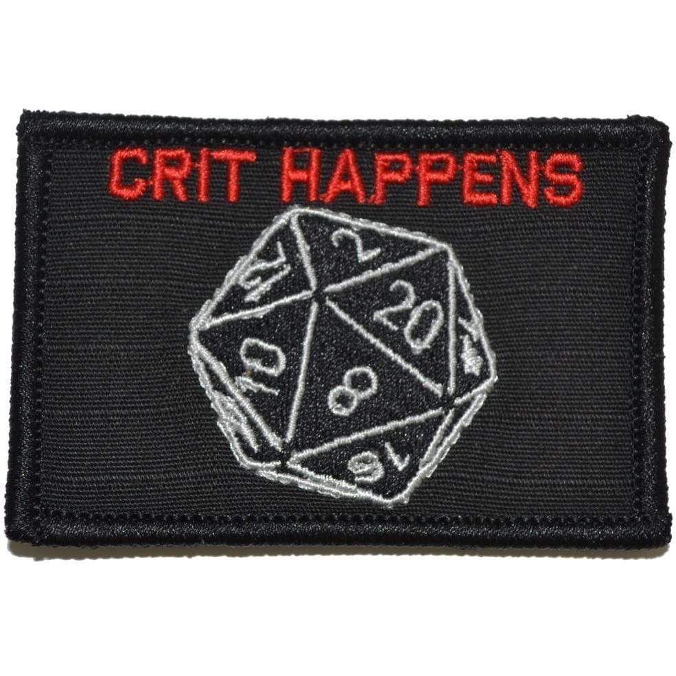 Tactical Gear Junkie Patches Black w/ Red Crit Happens 20 Sided Die - 2x3 Patch