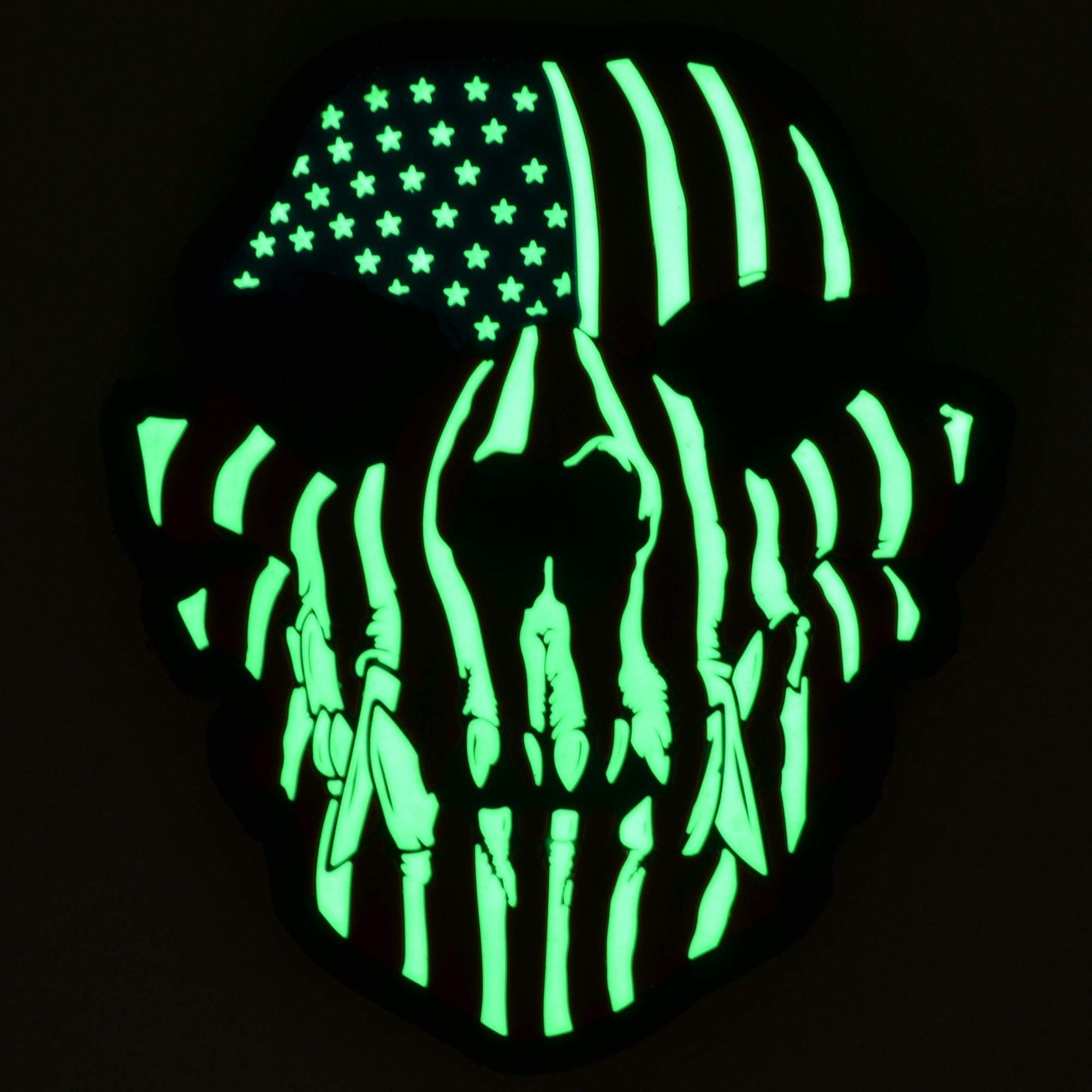 Tactical Gear Junkie Patches Glow in the Dark Canine Skull US Flag - 3x3.5 PVC Patch