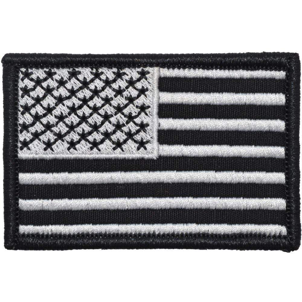 Tactical Gear Junkie Patches Left Face (Forward) Black US Flag Patch 2x3 - Silver Stitching