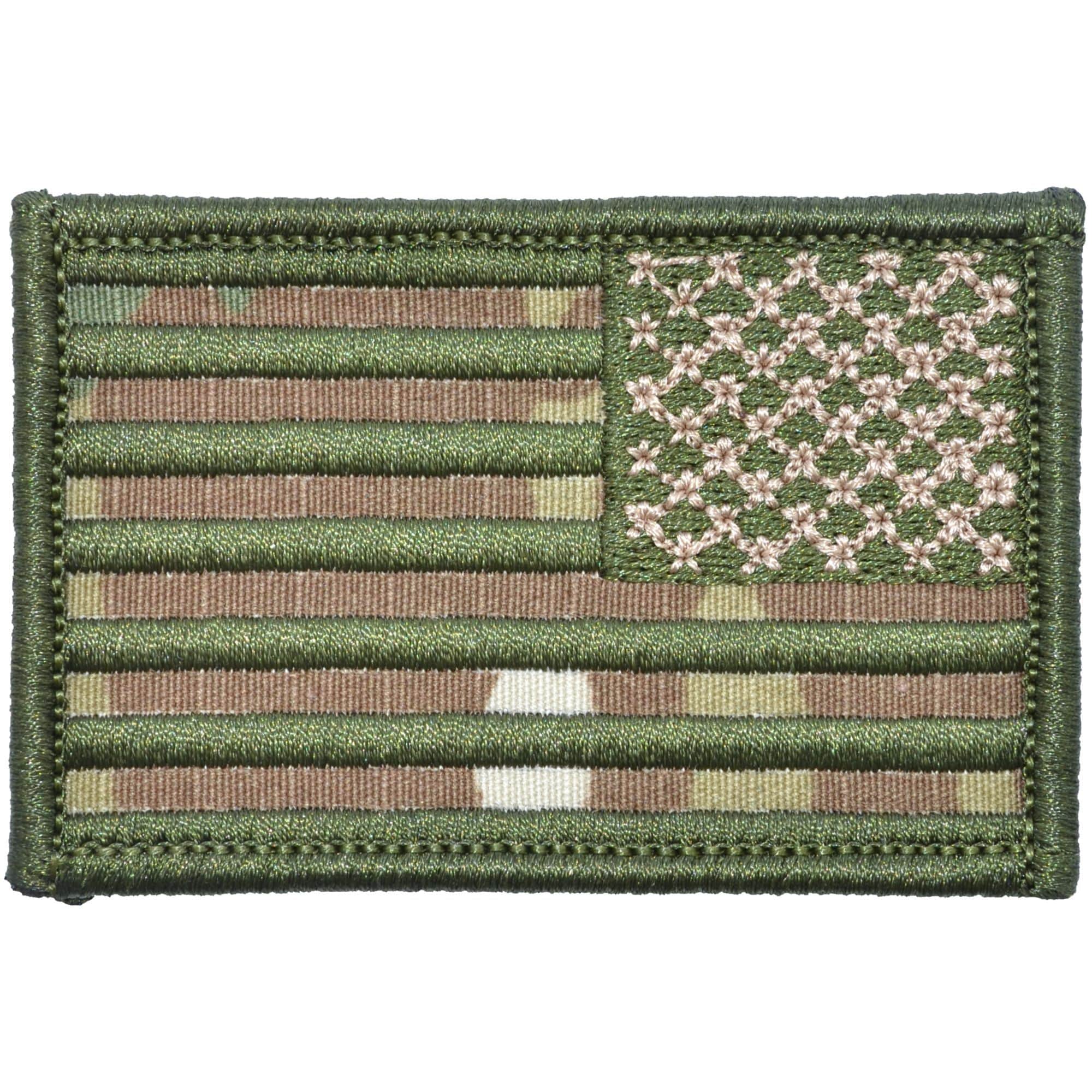 Tactical Gear Junkie Patches Right Face (Reverse) MultiCam USA Camo Flag with Green Stitching - 2x3 Patch