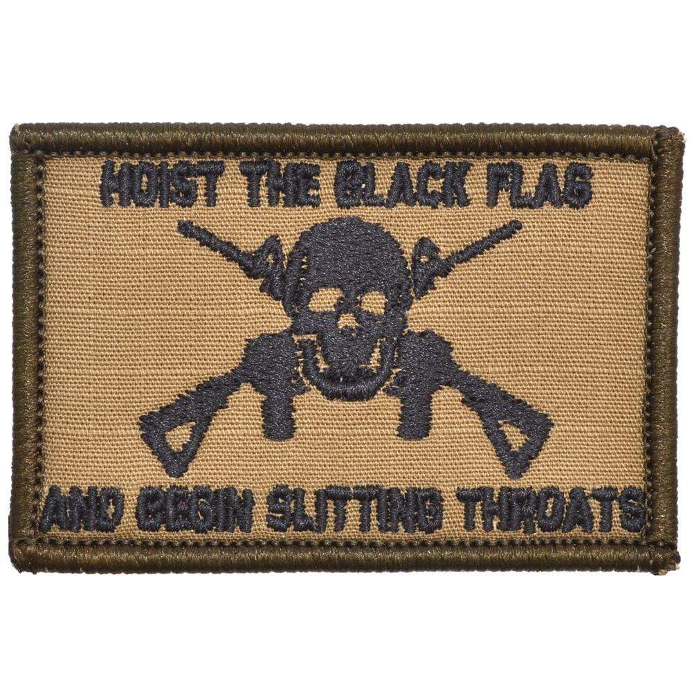 Tactical Gear Junkie Patches Coyote Brown w/ Black Hoist The Black Flag and Begin Slitting Throats Jolly Roger - 2x3 Patch