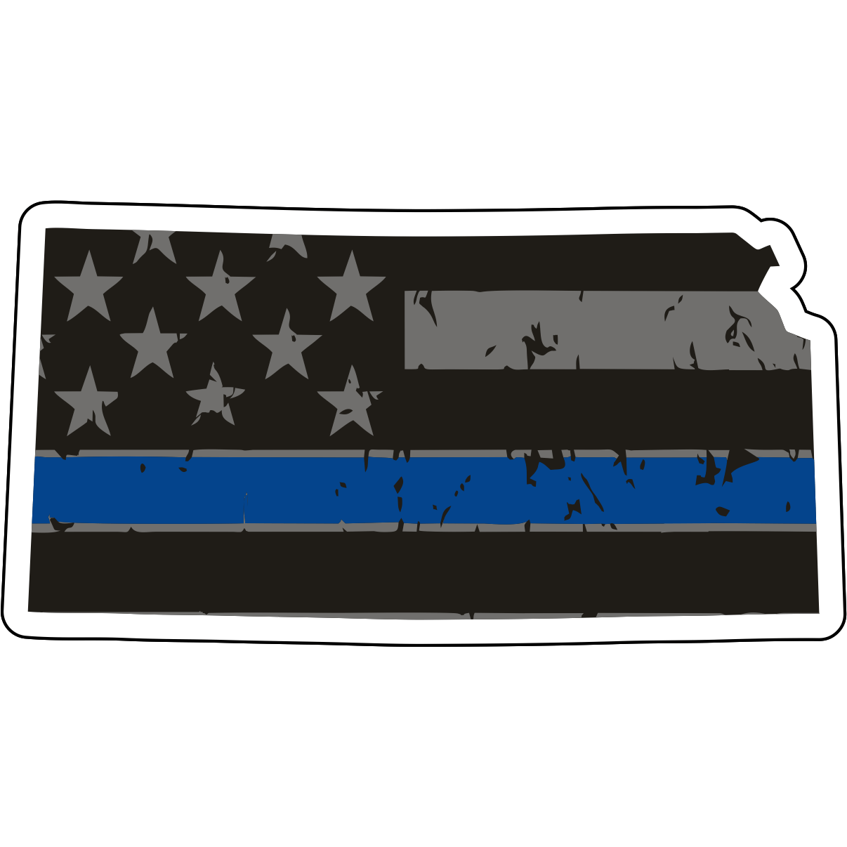Tactical Gear Junkie Stickers Kansas Distressed Thin Blue Line State Sticker - Choose Your State