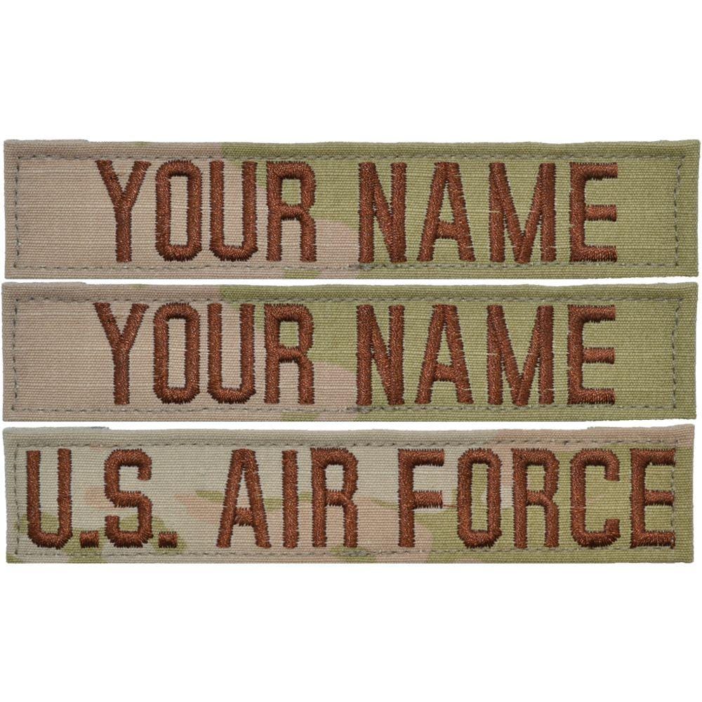 Tactical Gear Junkie Name Tapes Spice Brown 3 Piece Custom Air Force Name Tape Set w/ Hook Fastener Backing - 3-Color OCP