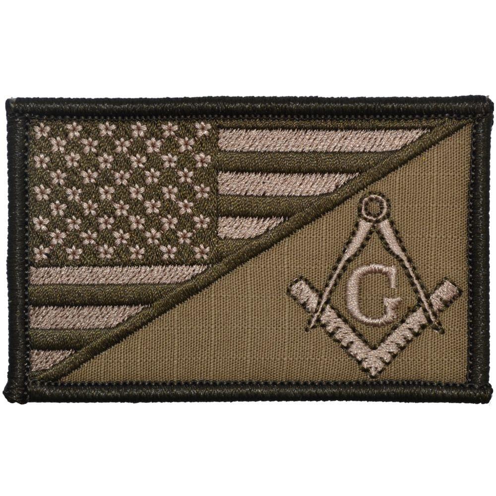 Tactical Gear Junkie Patches Coyote Brown Masonic Square and Compasses USA Flag - 2.25x3.5 Patch