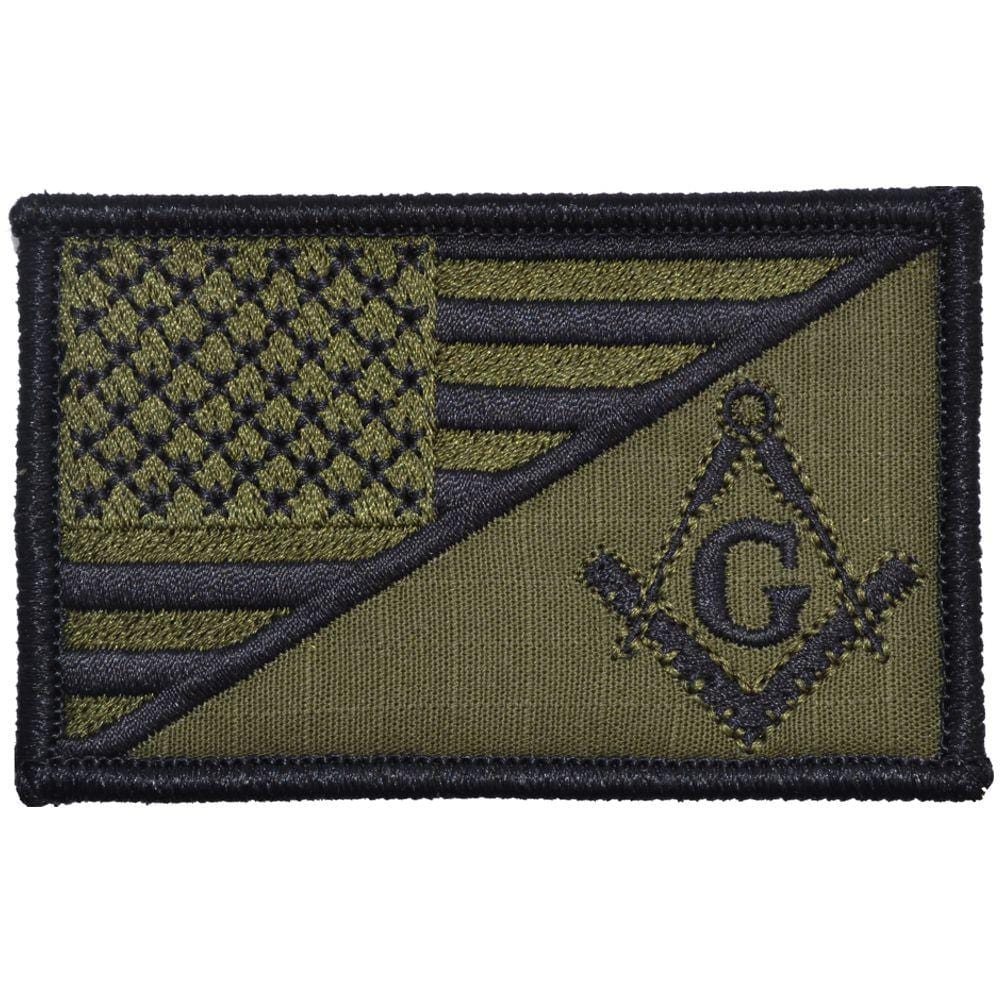 Tactical Gear Junkie Patches Olive Drab Masonic Square and Compasses USA Flag - 2.25x3.5 Patch