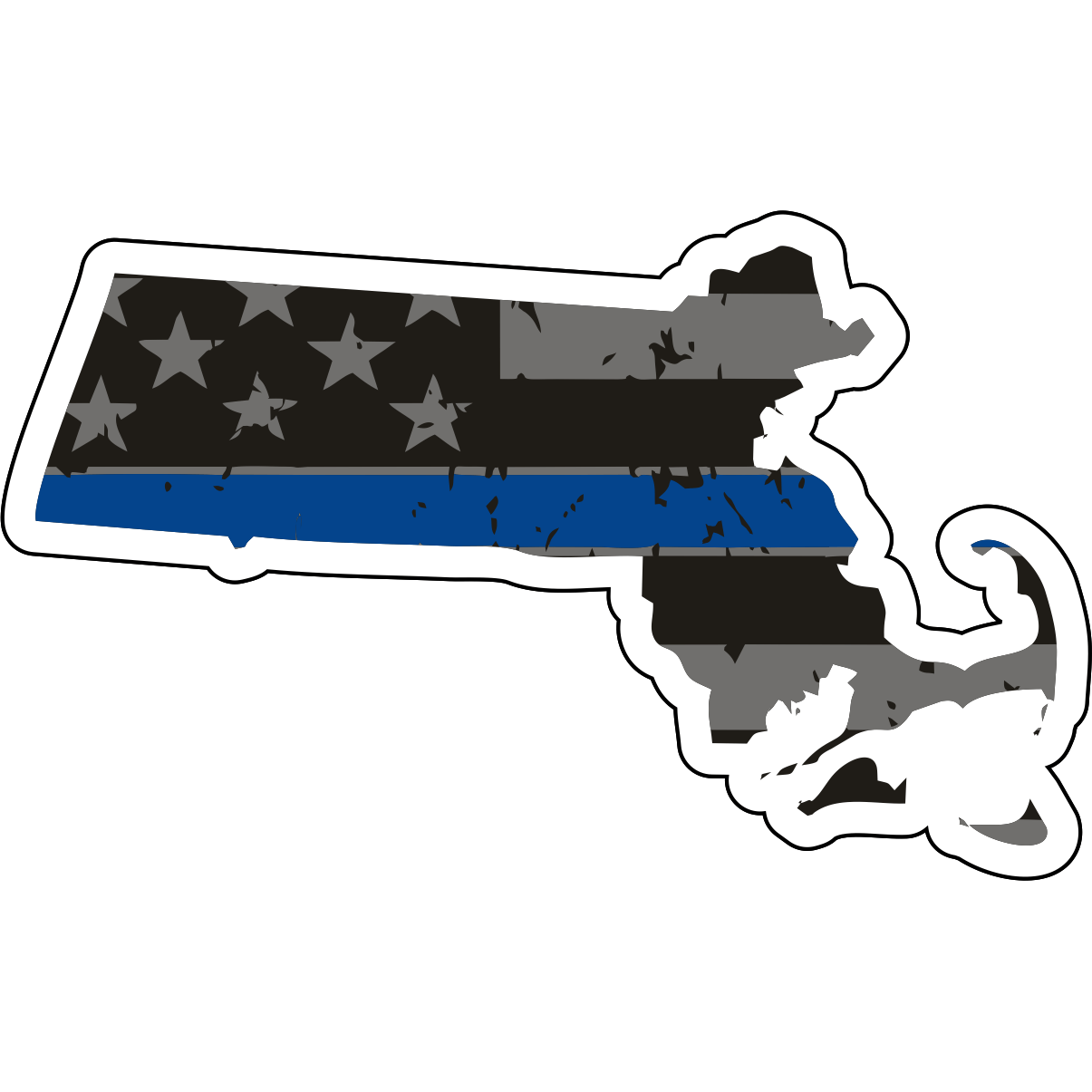 Tactical Gear Junkie Stickers Massachusetts Distressed Thin Blue Line State Sticker - Choose Your State