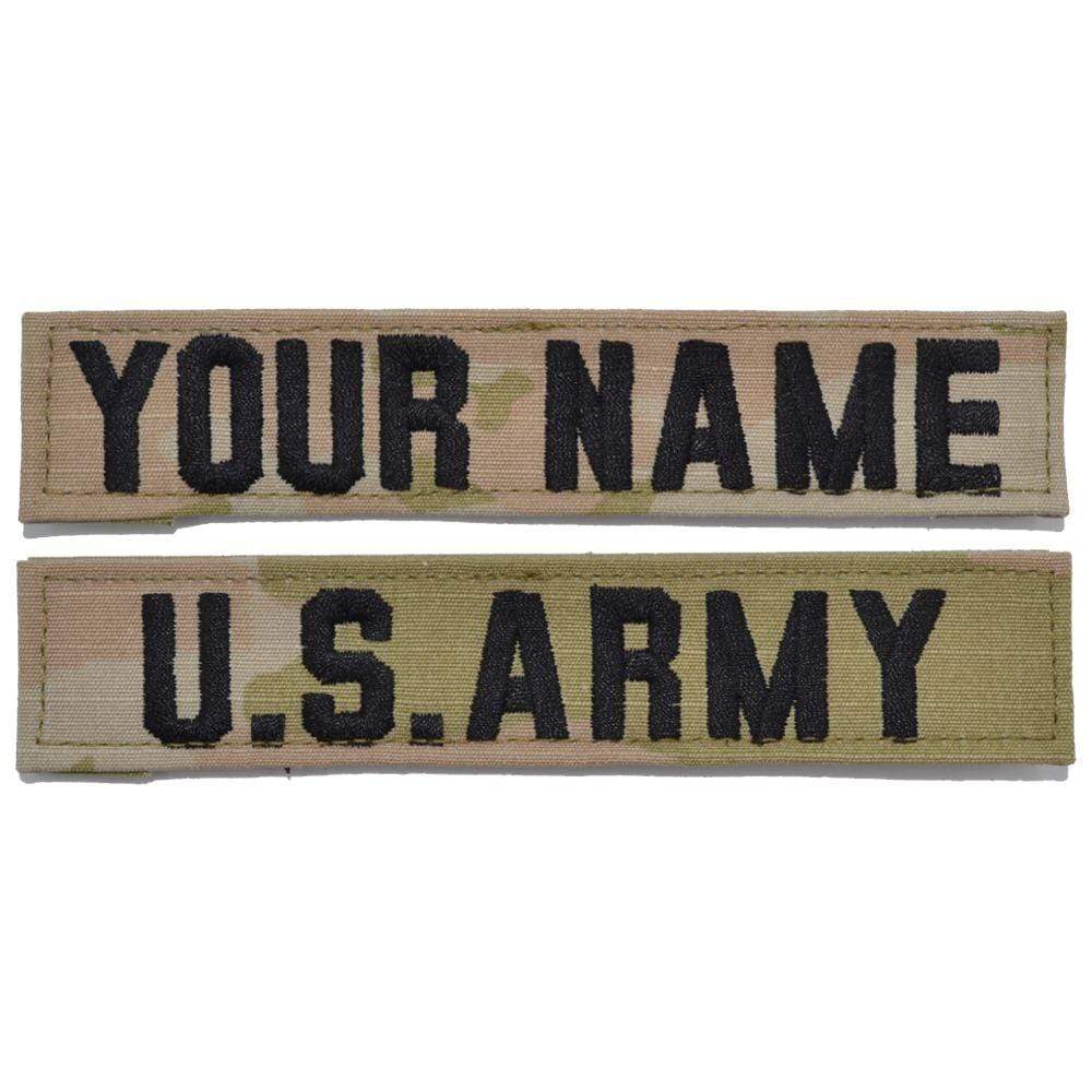 Tactical Gear Junkie Name Tapes Black 2 Piece Custom Army Name Tape Set w/ Hook Fastener Backing - 3-Color OCP