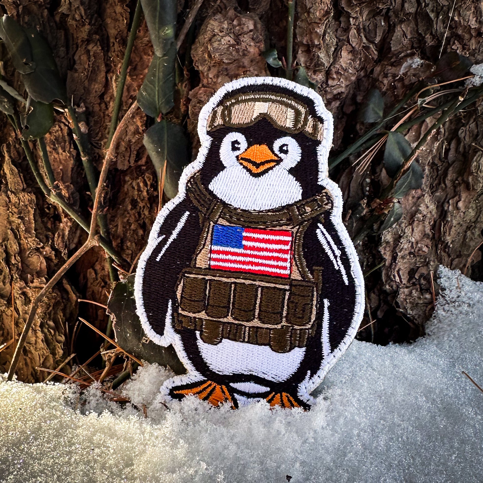 Arctic Warfare: Fully Embroidered Tactical Penguin Patch with US Flag