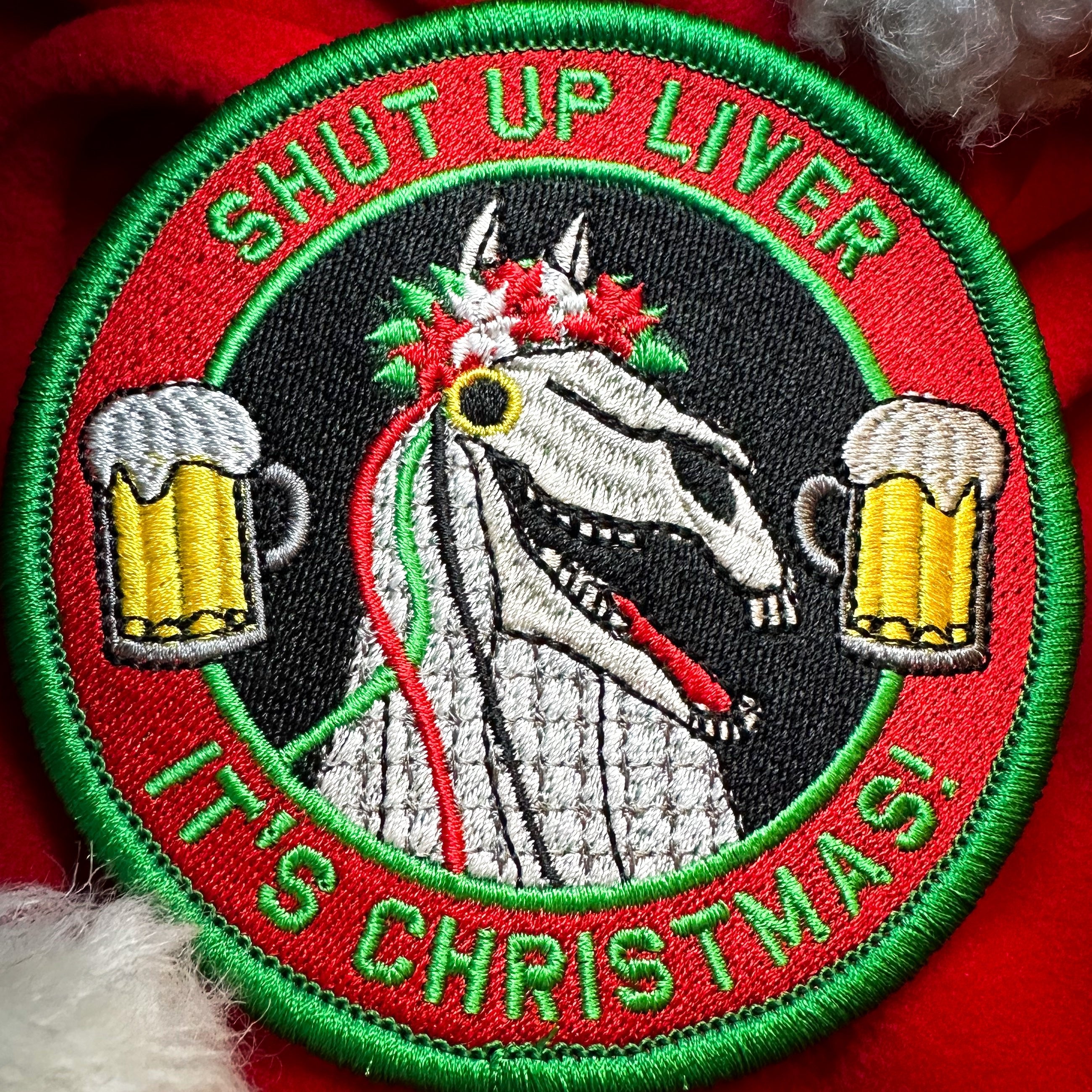 Mari Lwyd Tradition Embodied: 4-Inch Embroidered Patch - Welsh Folklore Tribute - Shut up Liver it's Christmas