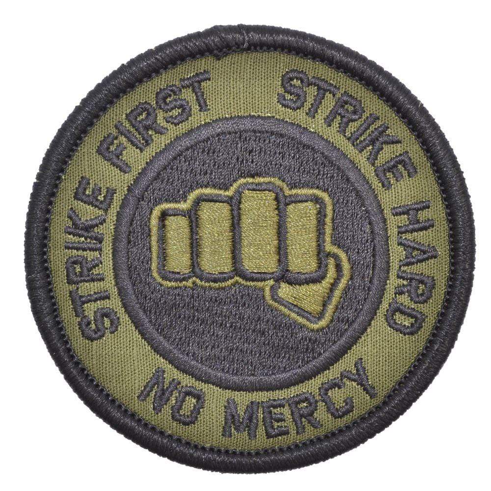 Tactical Gear Junkie Patches Olive Drab Strike First Strike Hard No Mercy - Cobra Kai Motto- 3 inch Round Patch