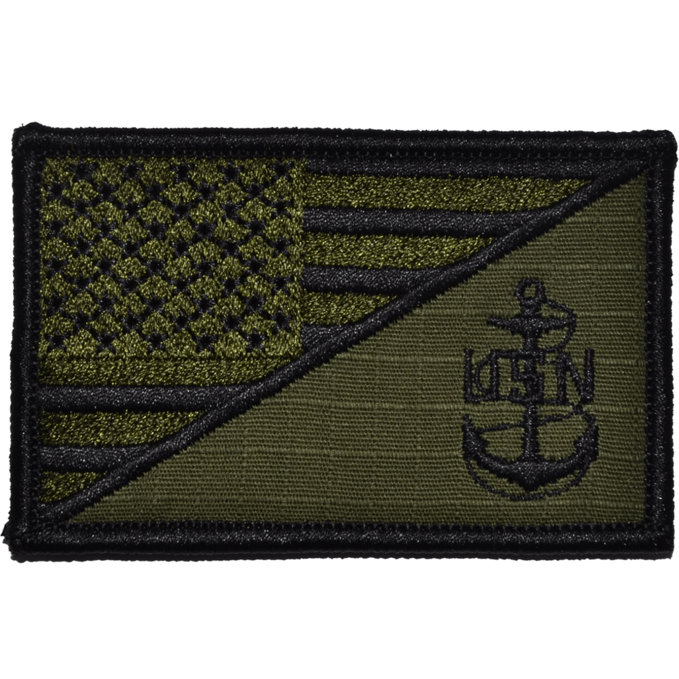 Tactical Gear Junkie Patches Olive Drab Navy Chief Petty Officer Anchor USA Flag - 2.25x3.5 Patch