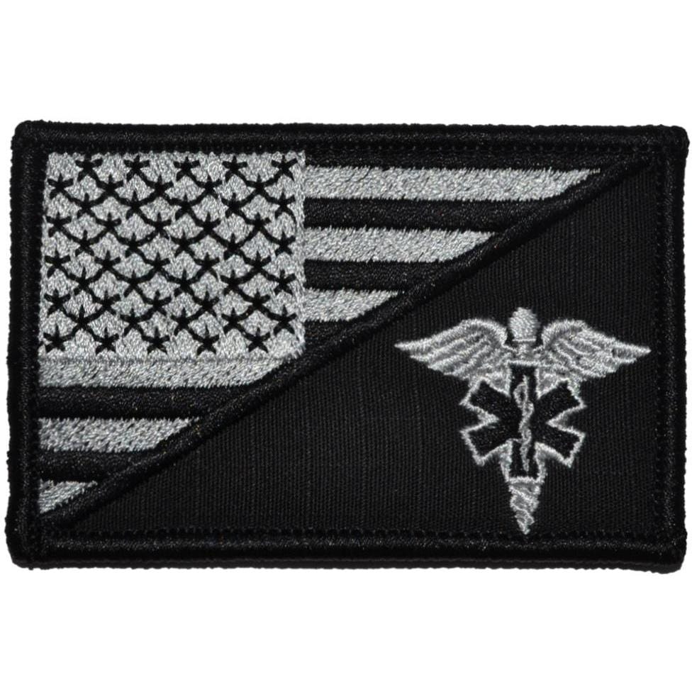 Tactical Gear Junkie Patches Black EMT Caduceus Star of Life USA Flag - 2.25x3.5 Patch