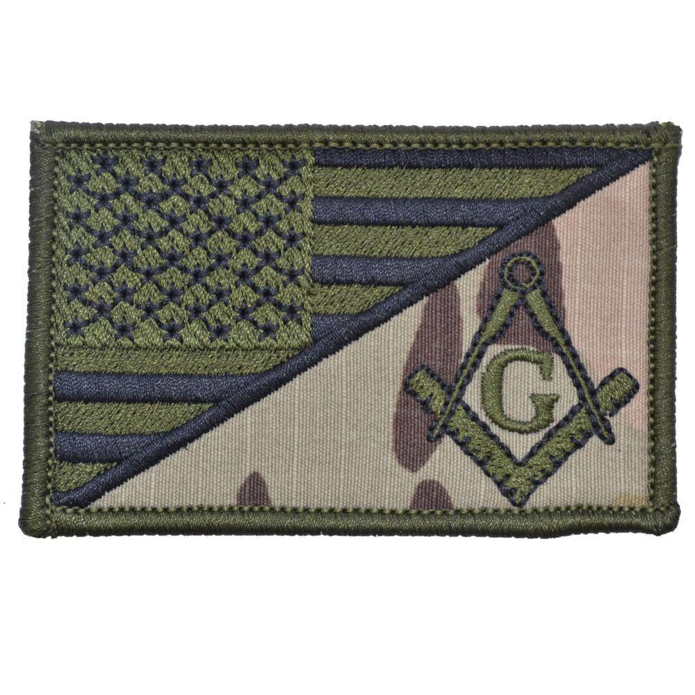 Tactical Gear Junkie Patches MultiCam Masonic Square and Compasses USA Flag - 2.25x3.5 Patch